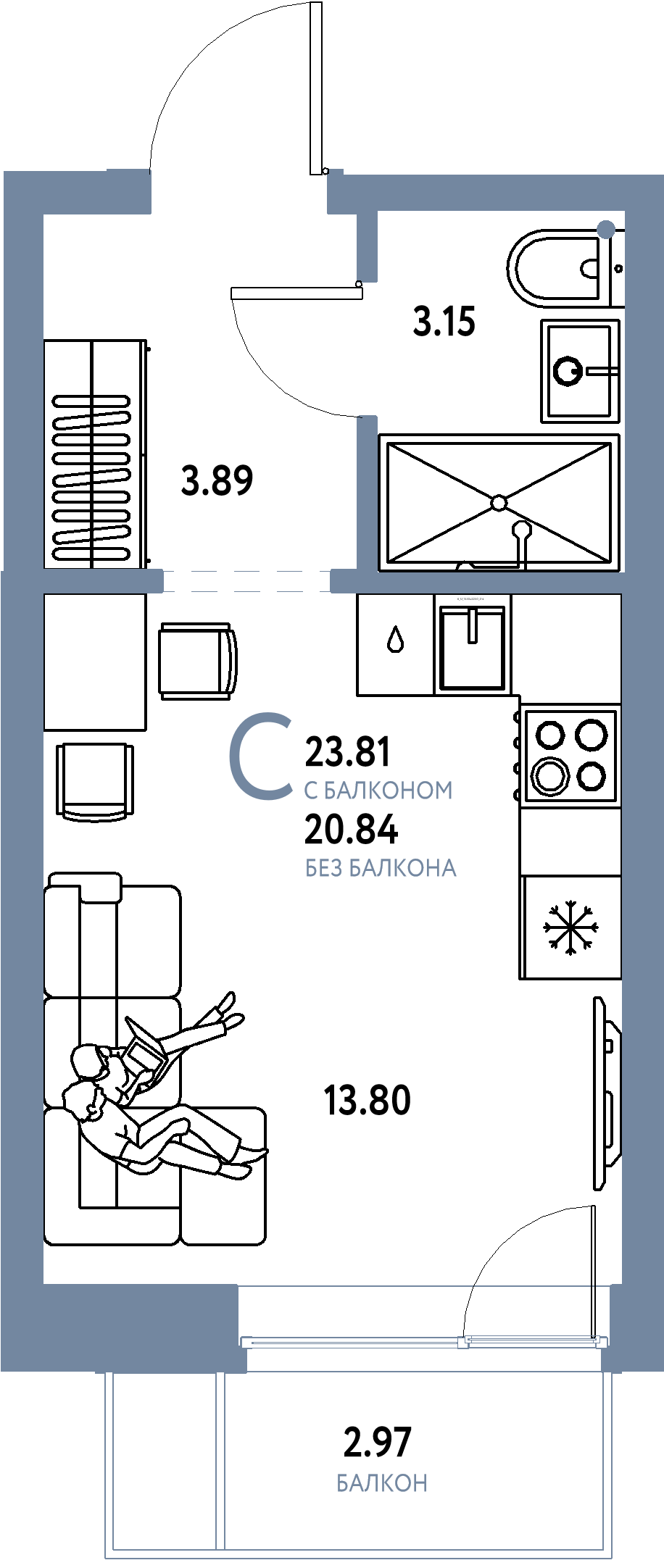 ЖК "Домашний"-Студия 23.81 м²