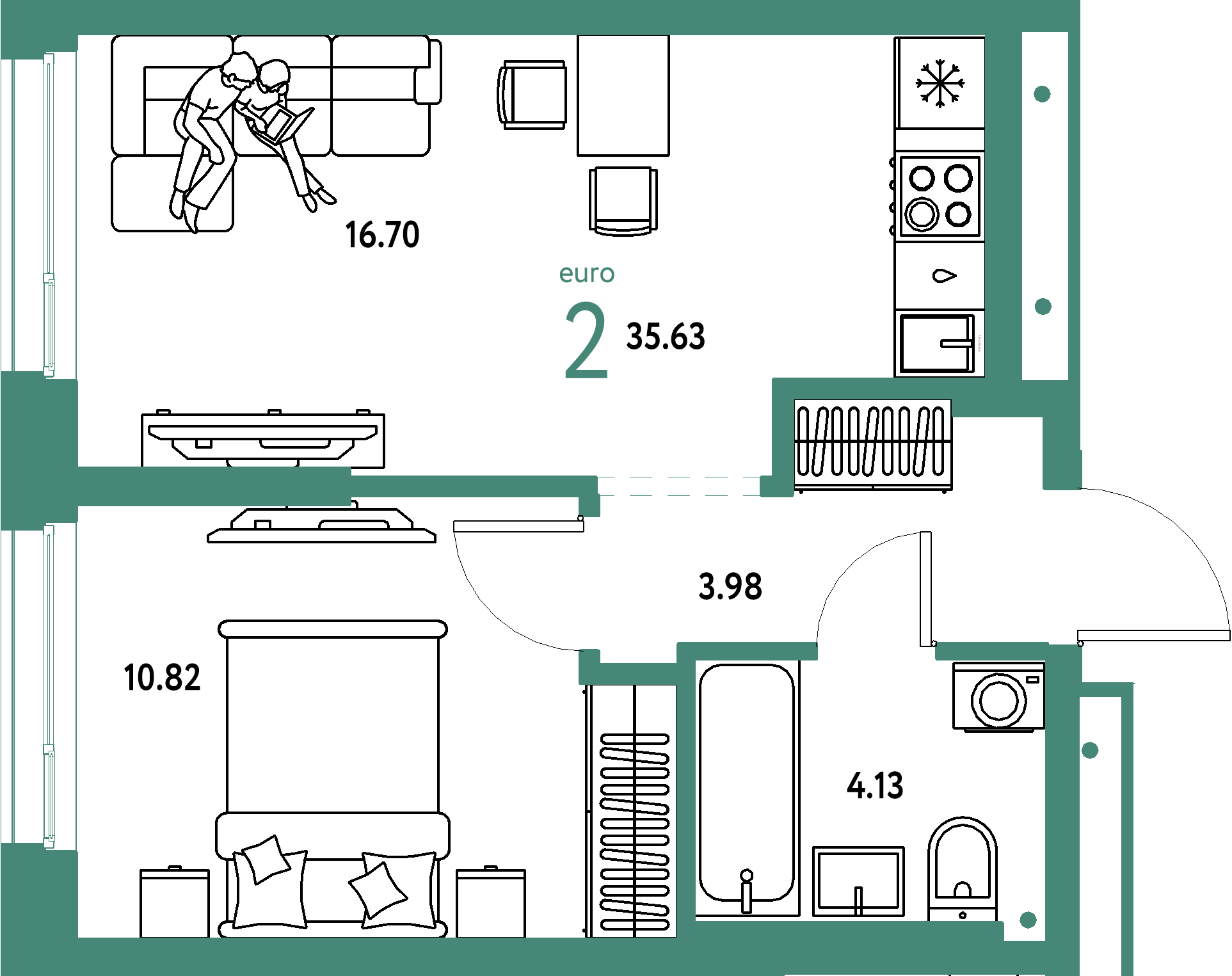ЖК "Домашний"-2-комнатная 35.63 м²