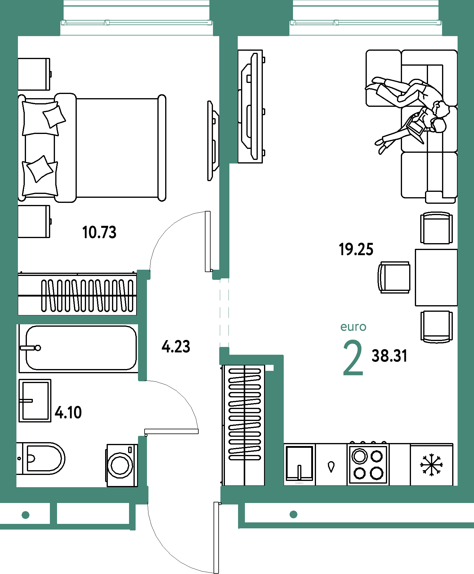 Купить 2-комнатную квартиру 38.31м², этаж №7 кв №131 в ЖК 