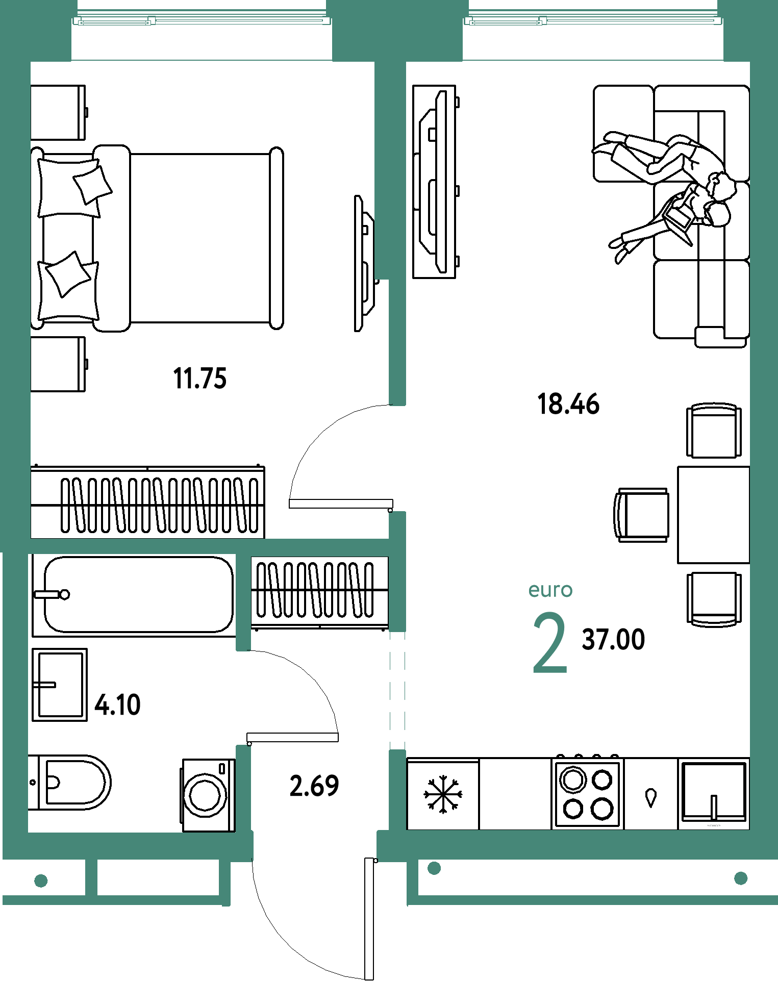 Купить 2-комнатную квартиру 37.0м², этаж №8 кв №143 в ЖК 