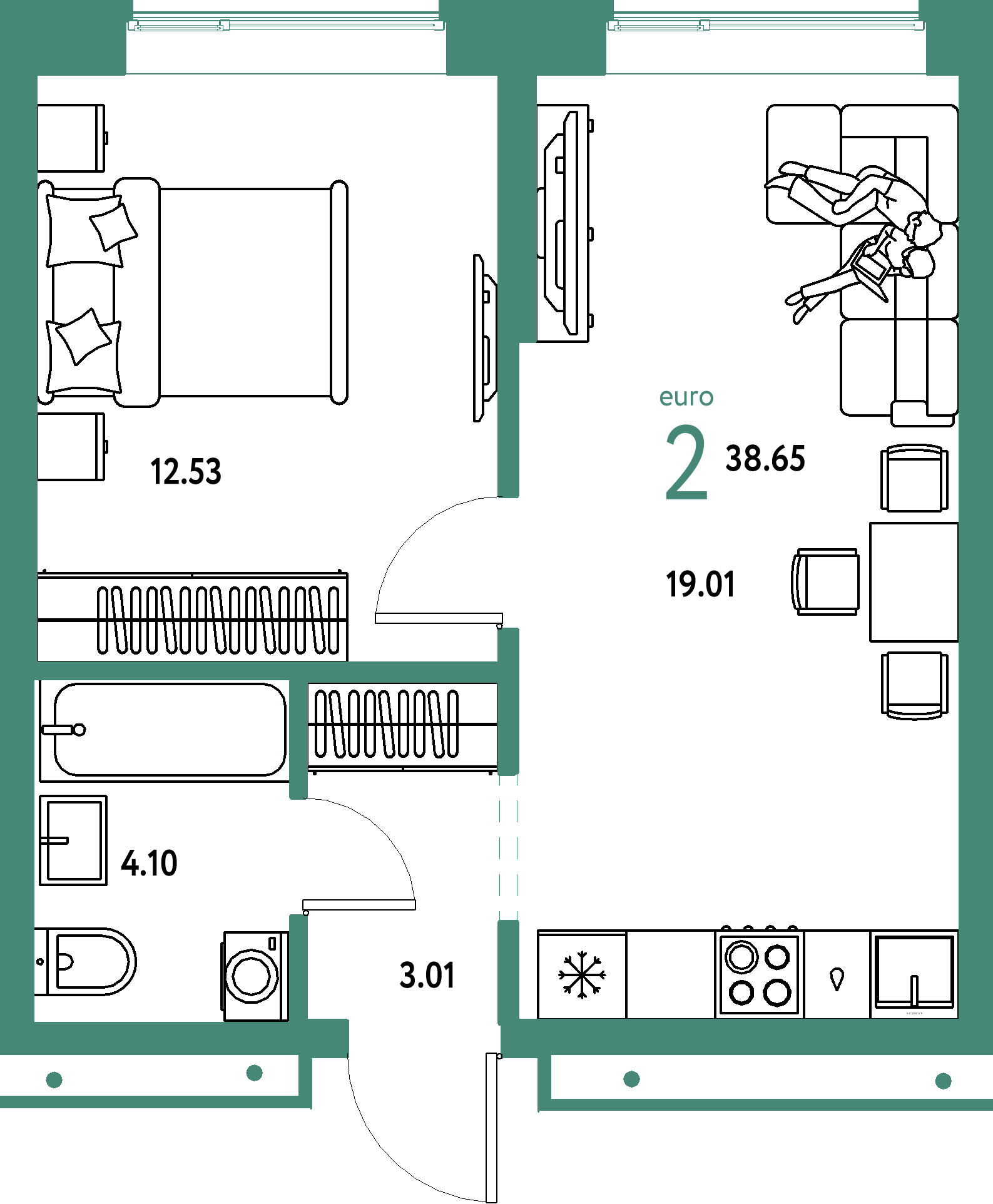 Купить 2-комнатную квартиру 38.65м², этаж №8 кв №145 в ЖК 