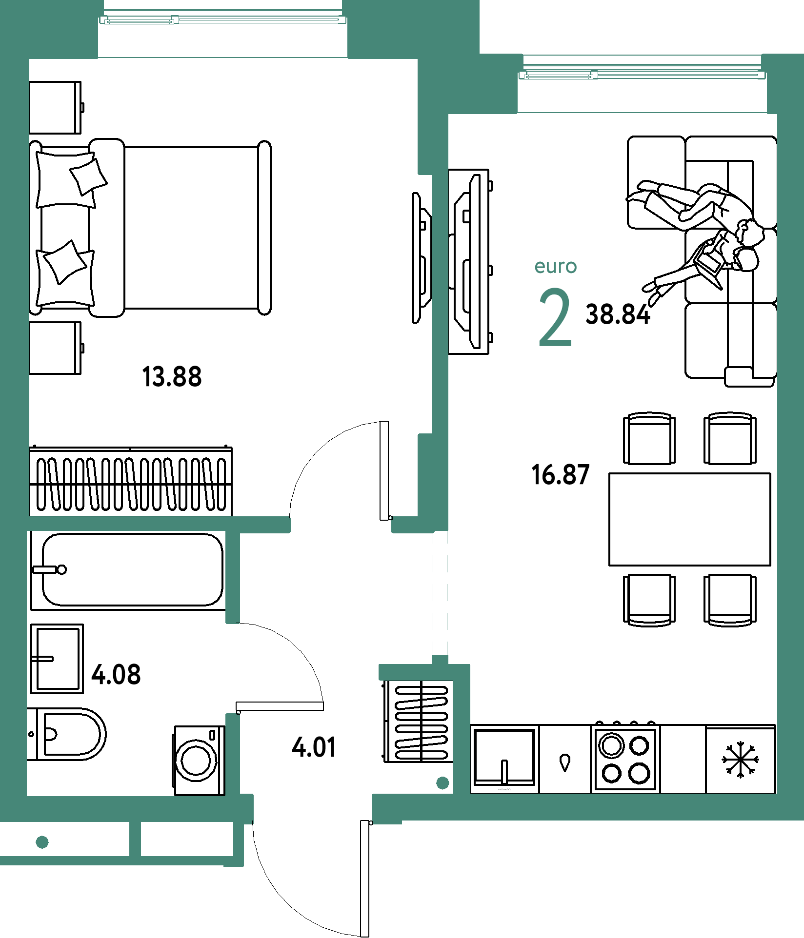 Купить 2-комнатную квартиру 38.84м², этаж №8 кв №146 в ЖК 