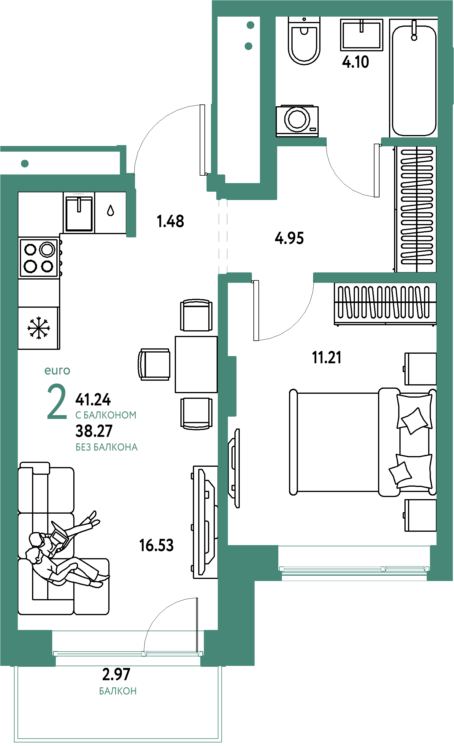 Купить 2-комнатную квартиру 41.24м², этаж №8 кв №147 в ЖК 