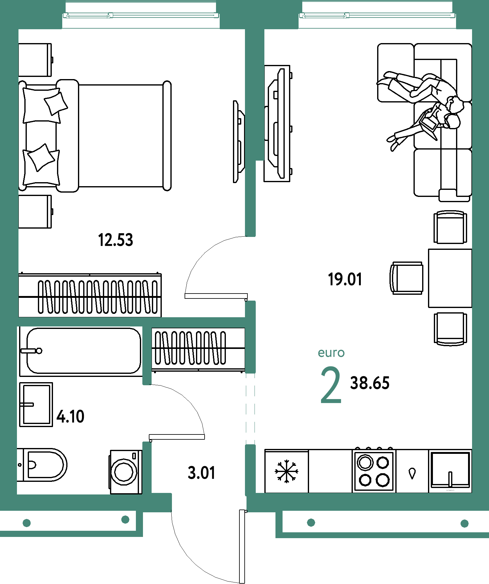 Купить 2-комнатную квартиру 38.65м², этаж №9 кв №158 в ЖК 