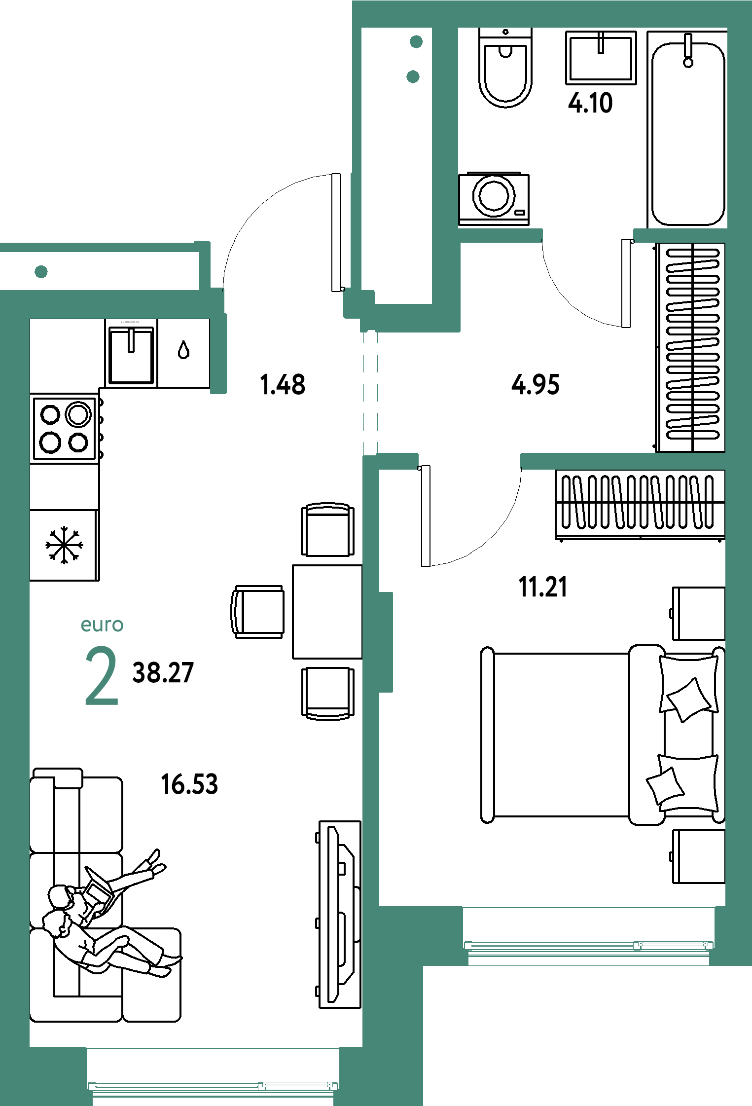 ЖК "Домашний"-2-комнатная 38.27 м²