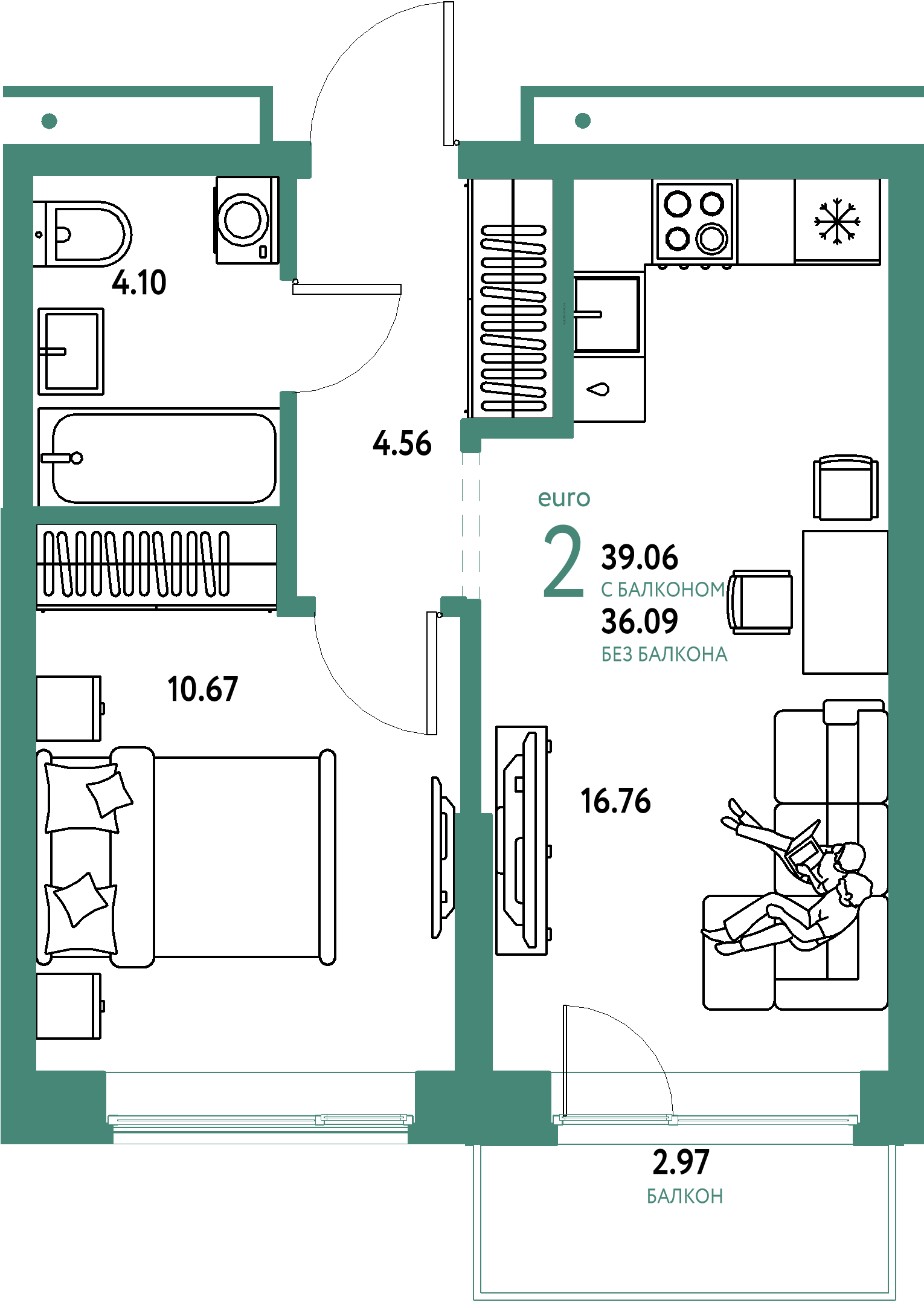 Купить 2-комнатную квартиру 39.06м², этаж №9 кв №161 в ЖК 