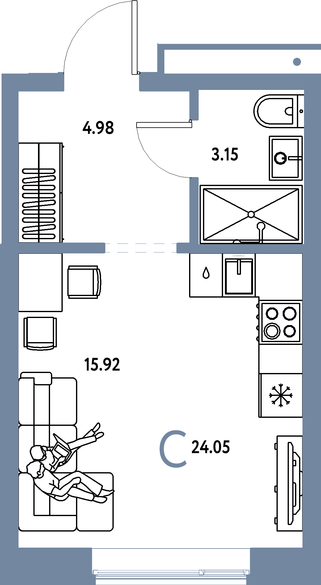 Купить Студию 24.05м², этаж №9 кв №163 в ЖК 