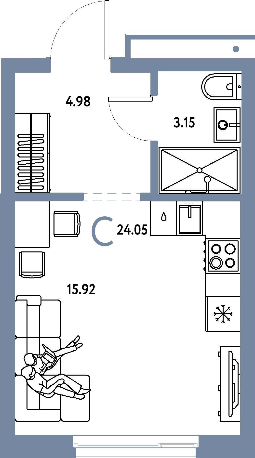 Купить Студию 24.05м², этаж №11 кв №186 в ЖК 