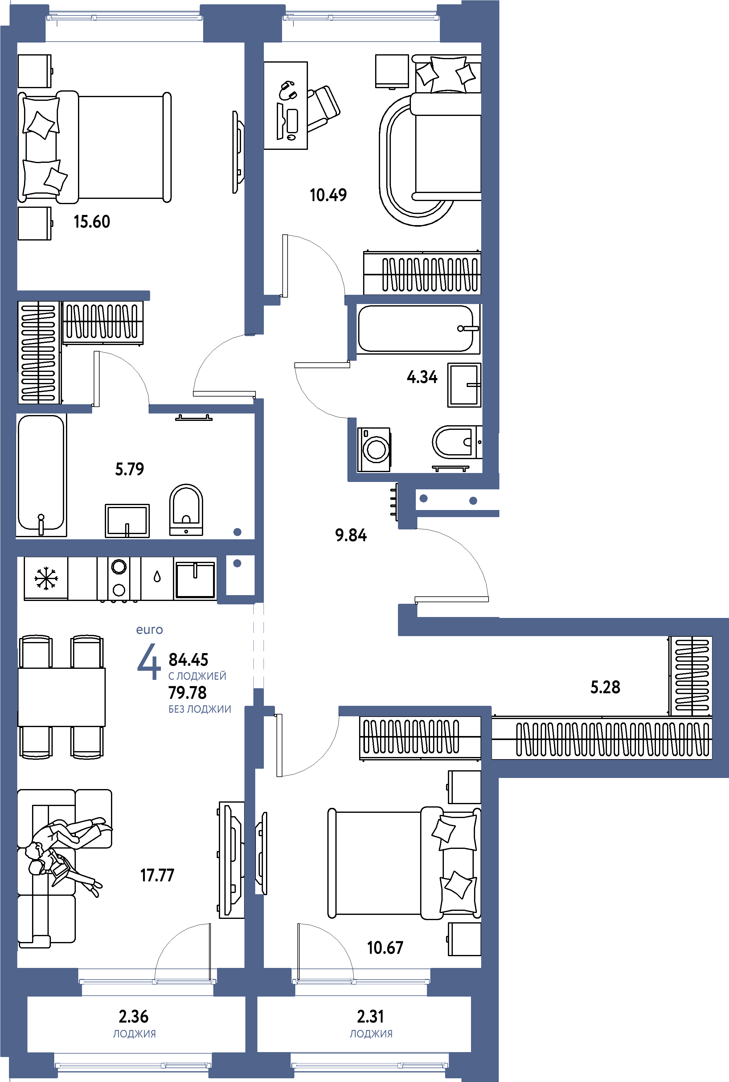 Купить 4-комнатную квартиру 84.45м², этаж №2 кв №208 в ЖК 