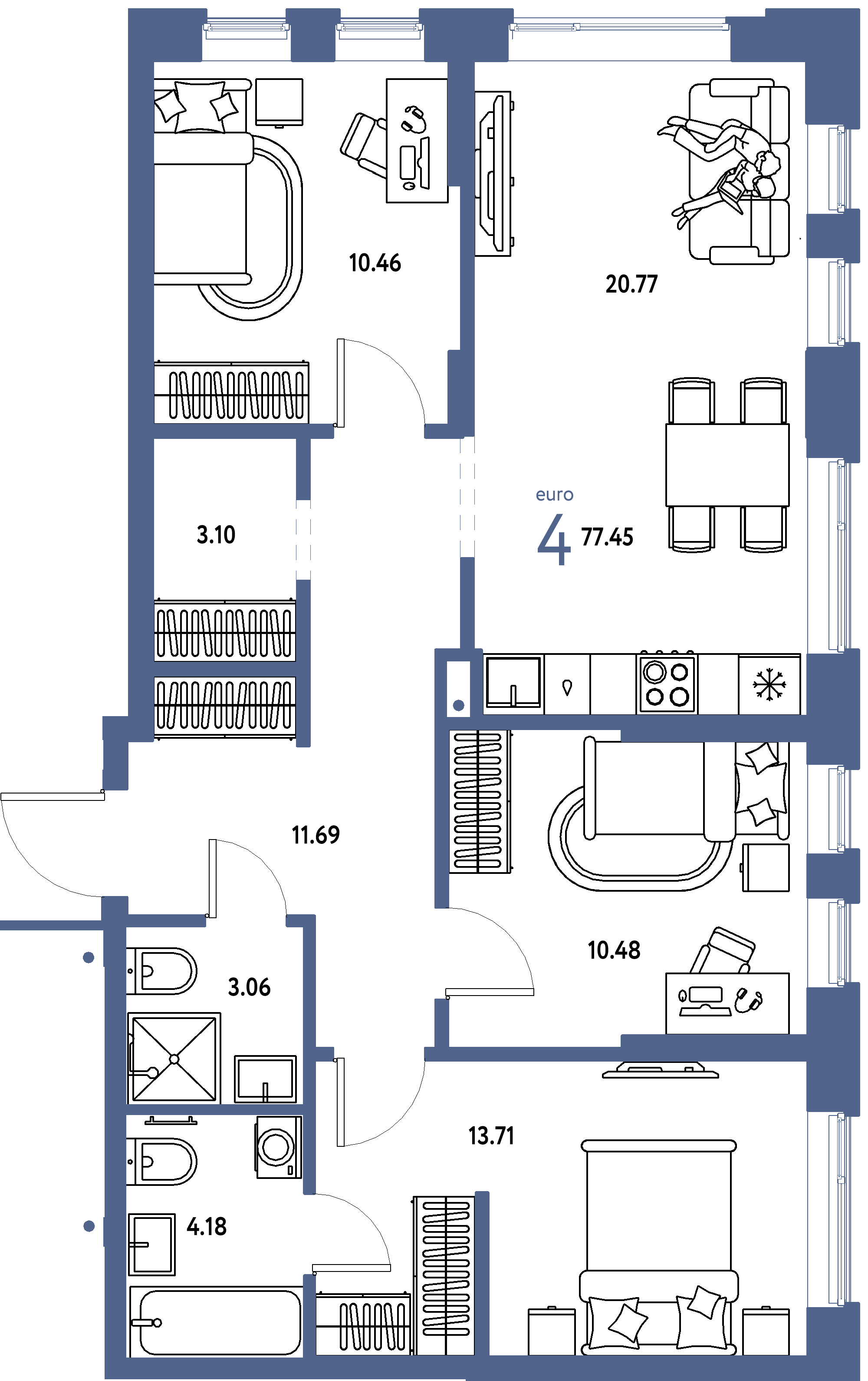 ЖК "Домашний"-4-комнатная 77.45 м²
