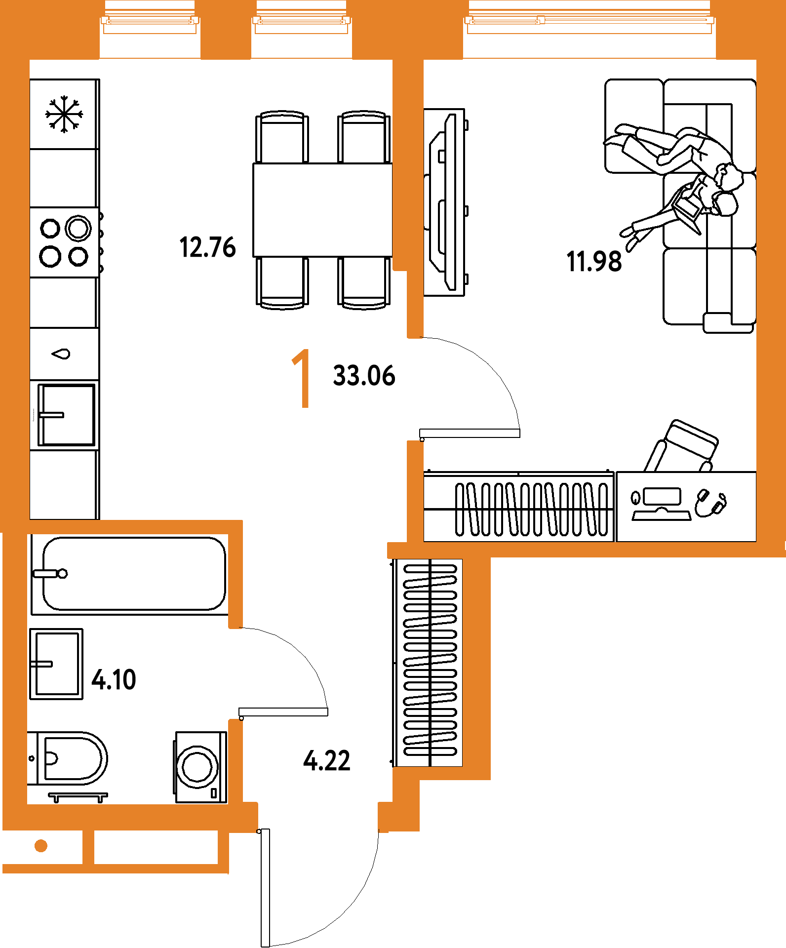 ЖК "Домашний"-1-комнатная 33.06 м²