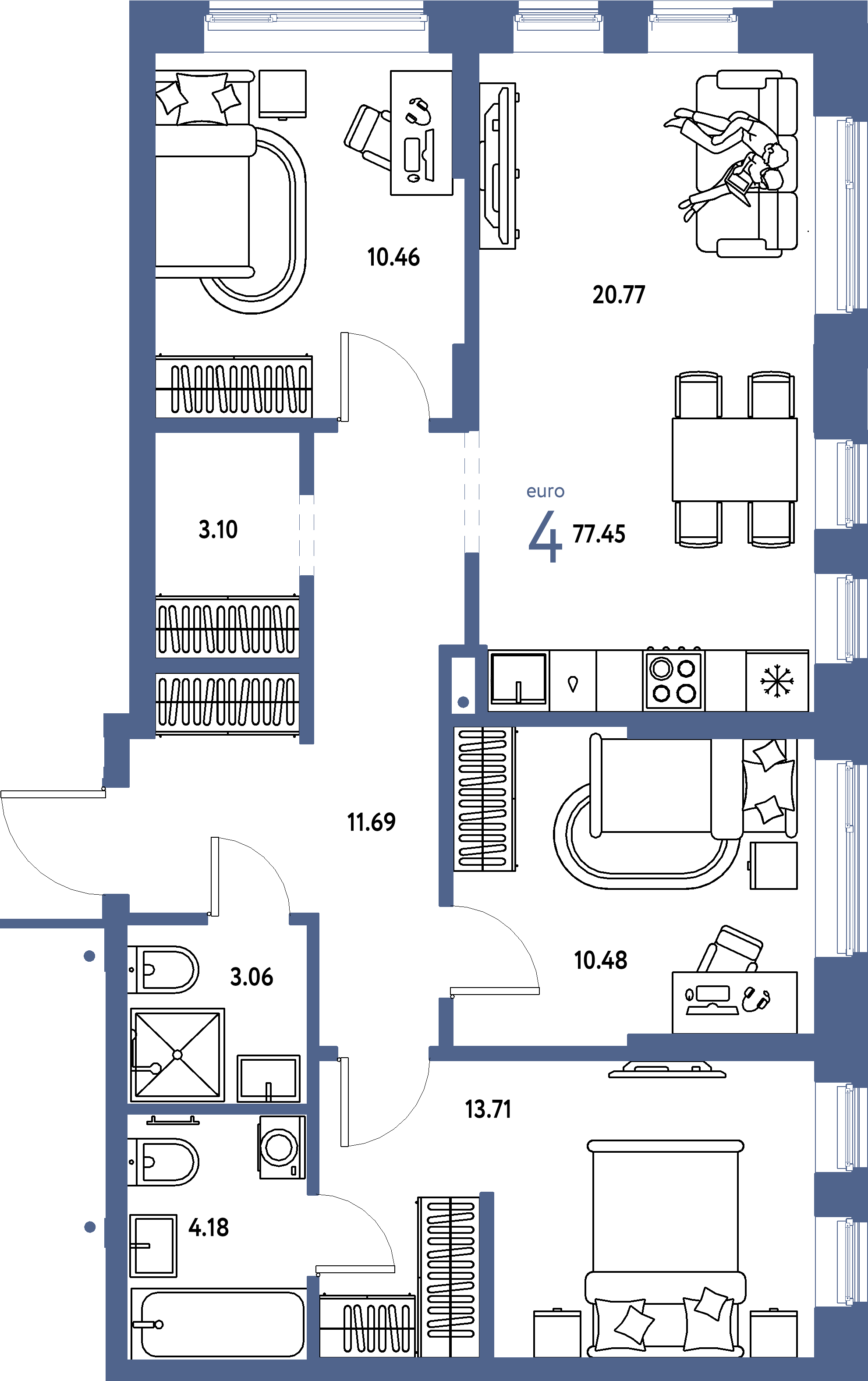 ЖК "Домашний"-4-комнатная 77.45 м²