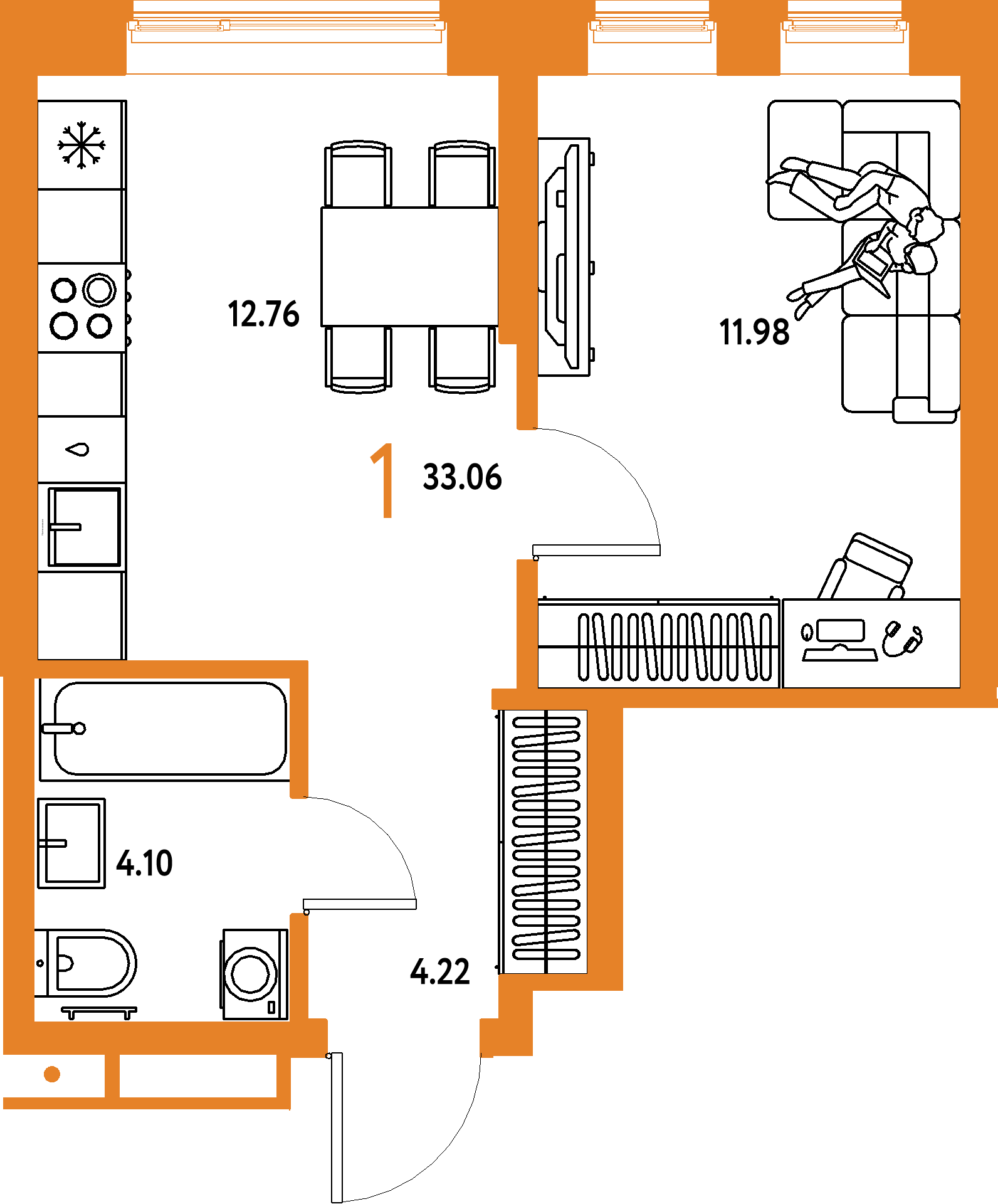 ЖК "Домашний"-1-комнатная 33.06 м²