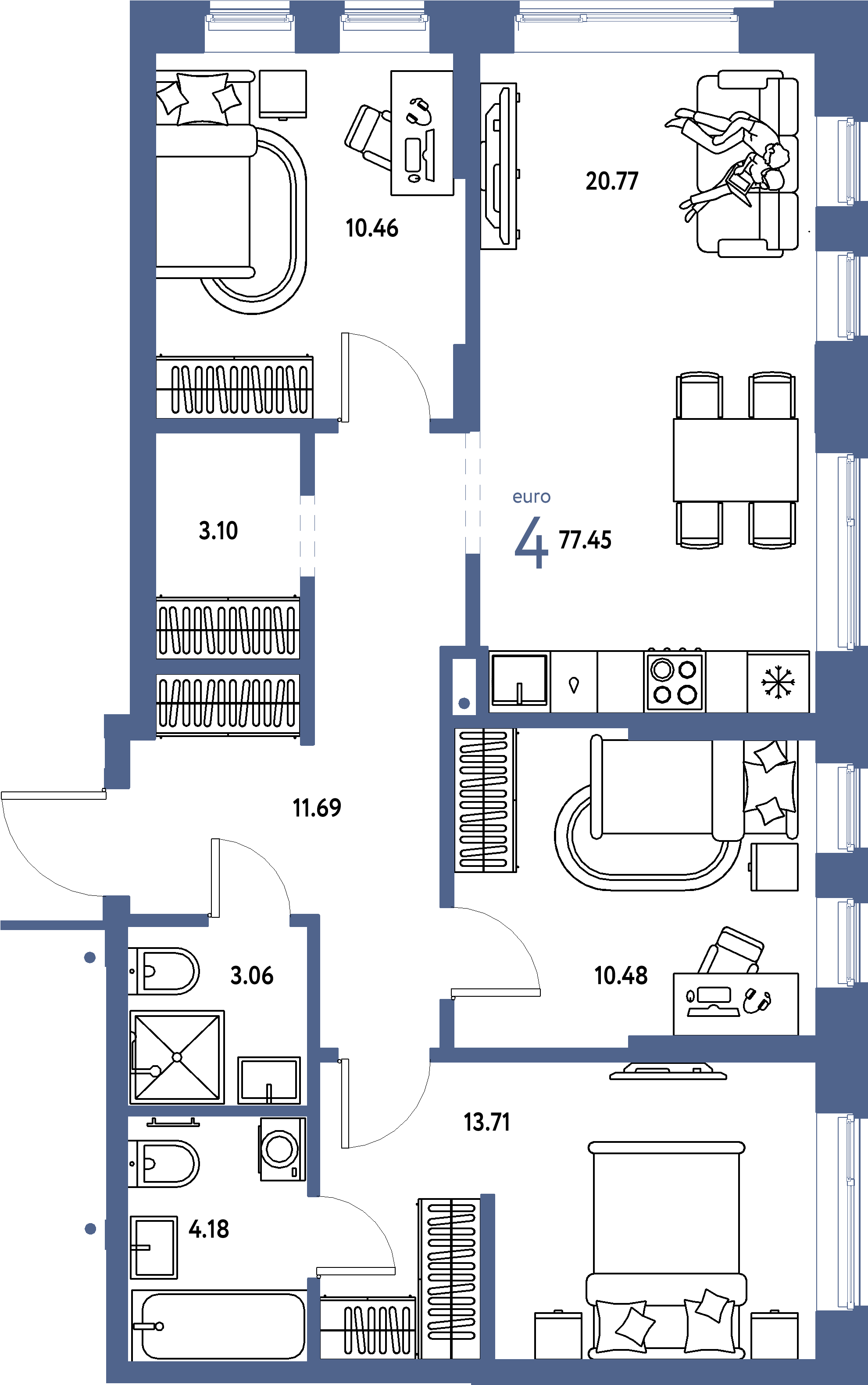 ЖК "Домашний"-4-комнатная 77.45 м²