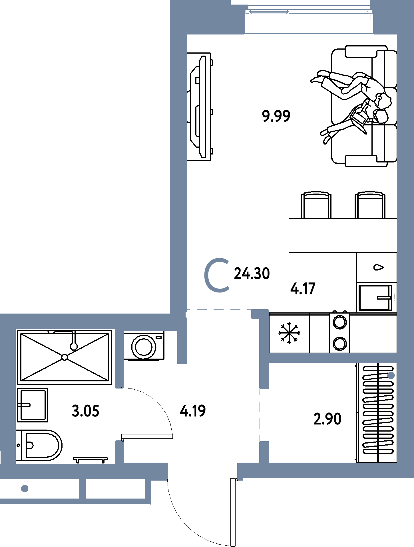 Купить Студию 24.3м², этаж №5 кв №241 в ЖК 