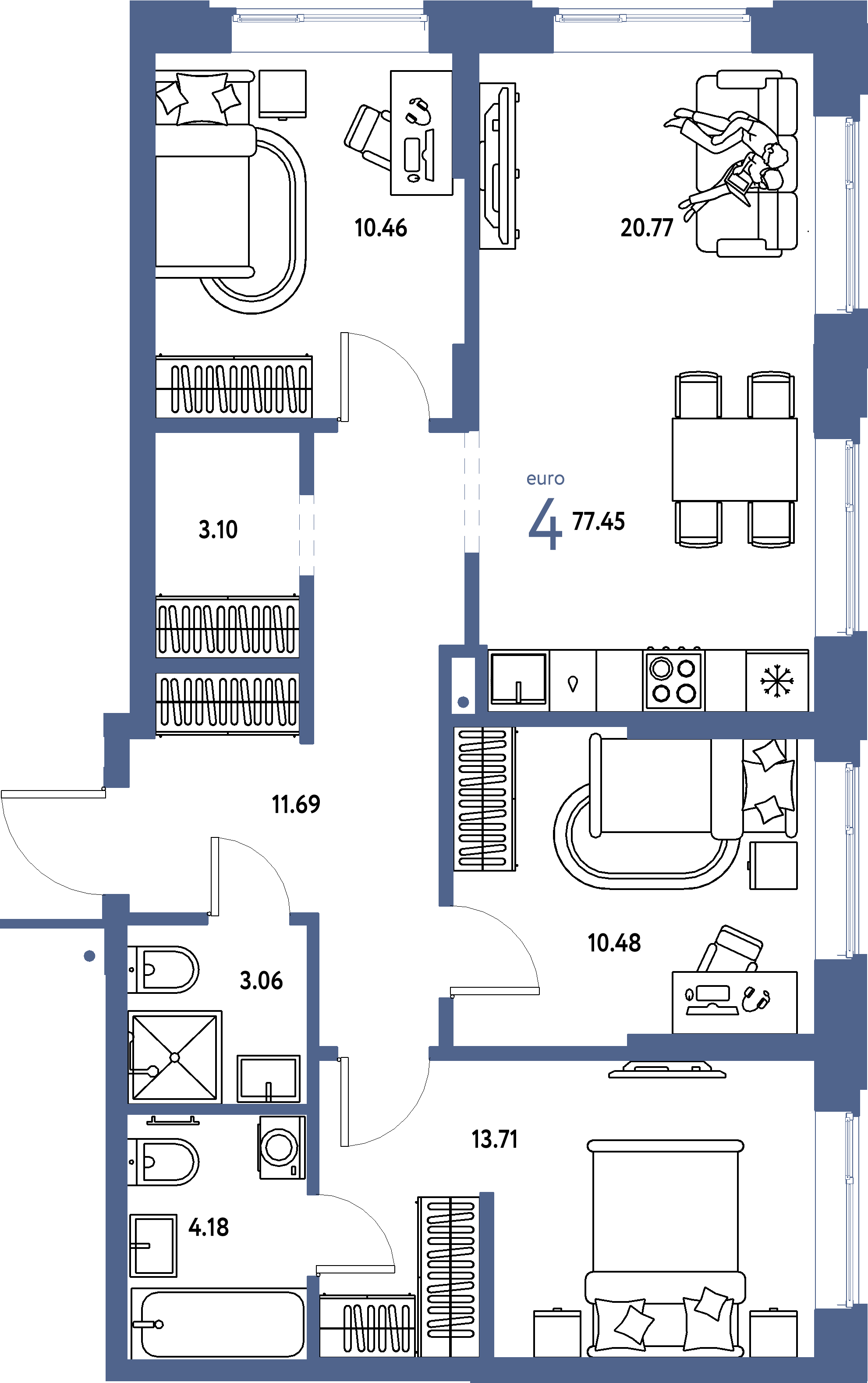 ЖК "Домашний"-4-комнатная 77.45 м²