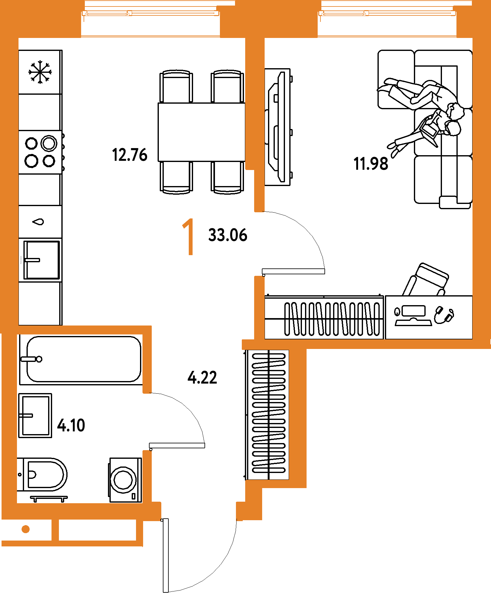 ЖК "Домашний"-1-комнатная 33.06 м²