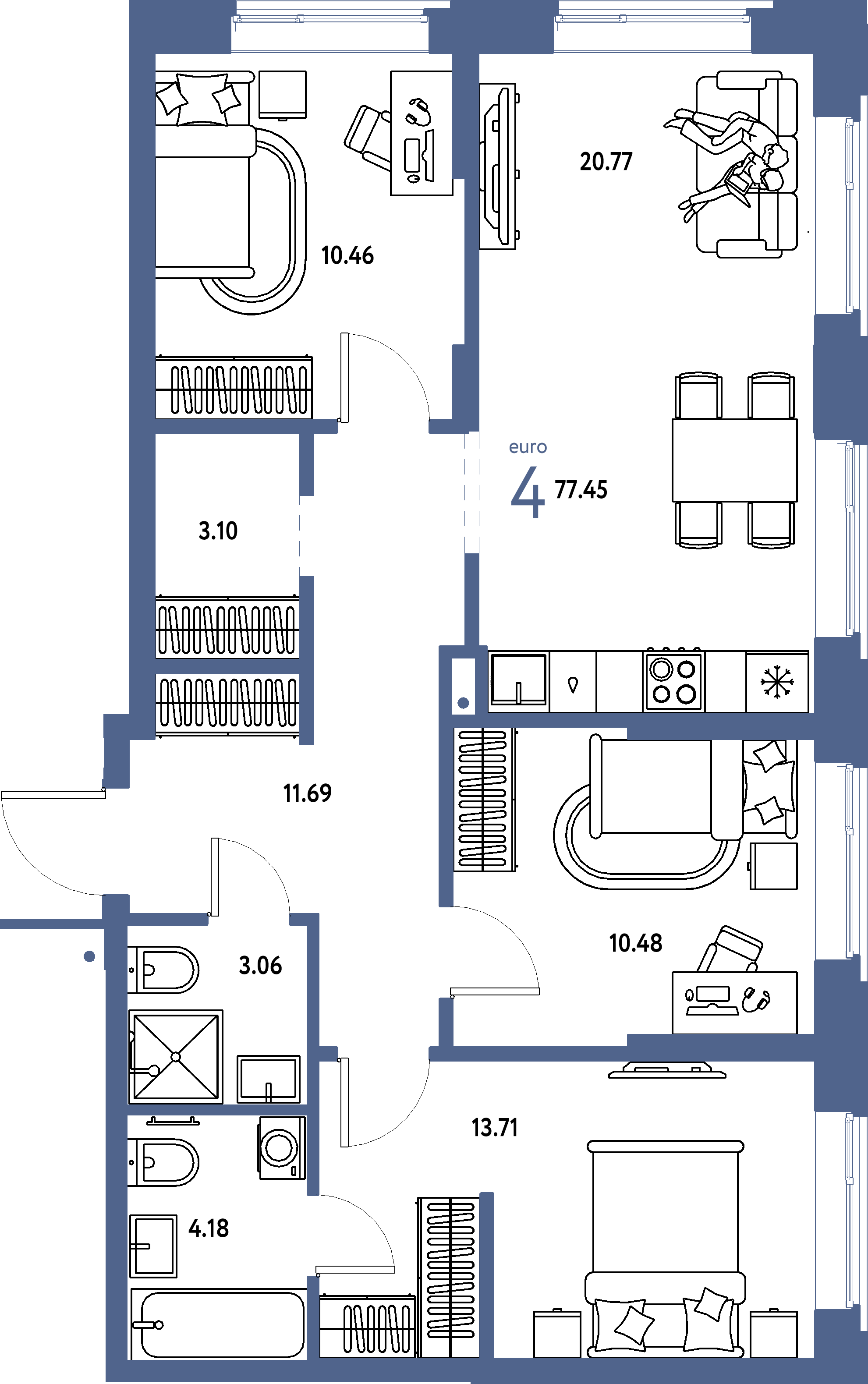 ЖК "Домашний"-4-комнатная 77.45 м²