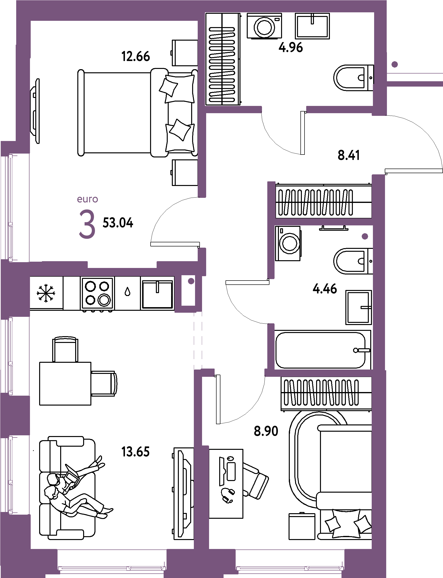 ЖК "Домашний"-3-комнатная 53.04 м²