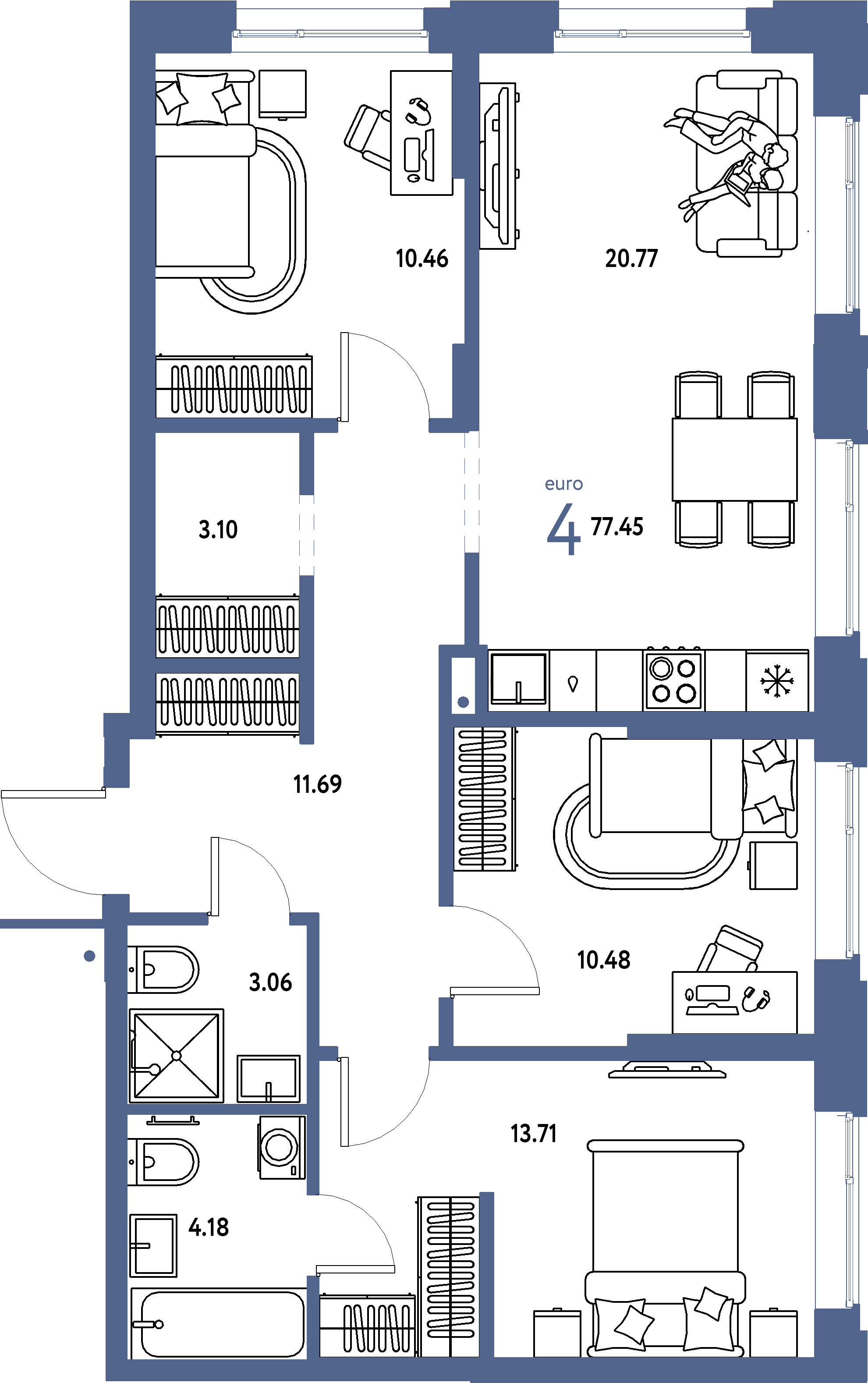 Купить 4-комнатную квартиру 77.45м², этаж №8 кв №272 в ЖК 