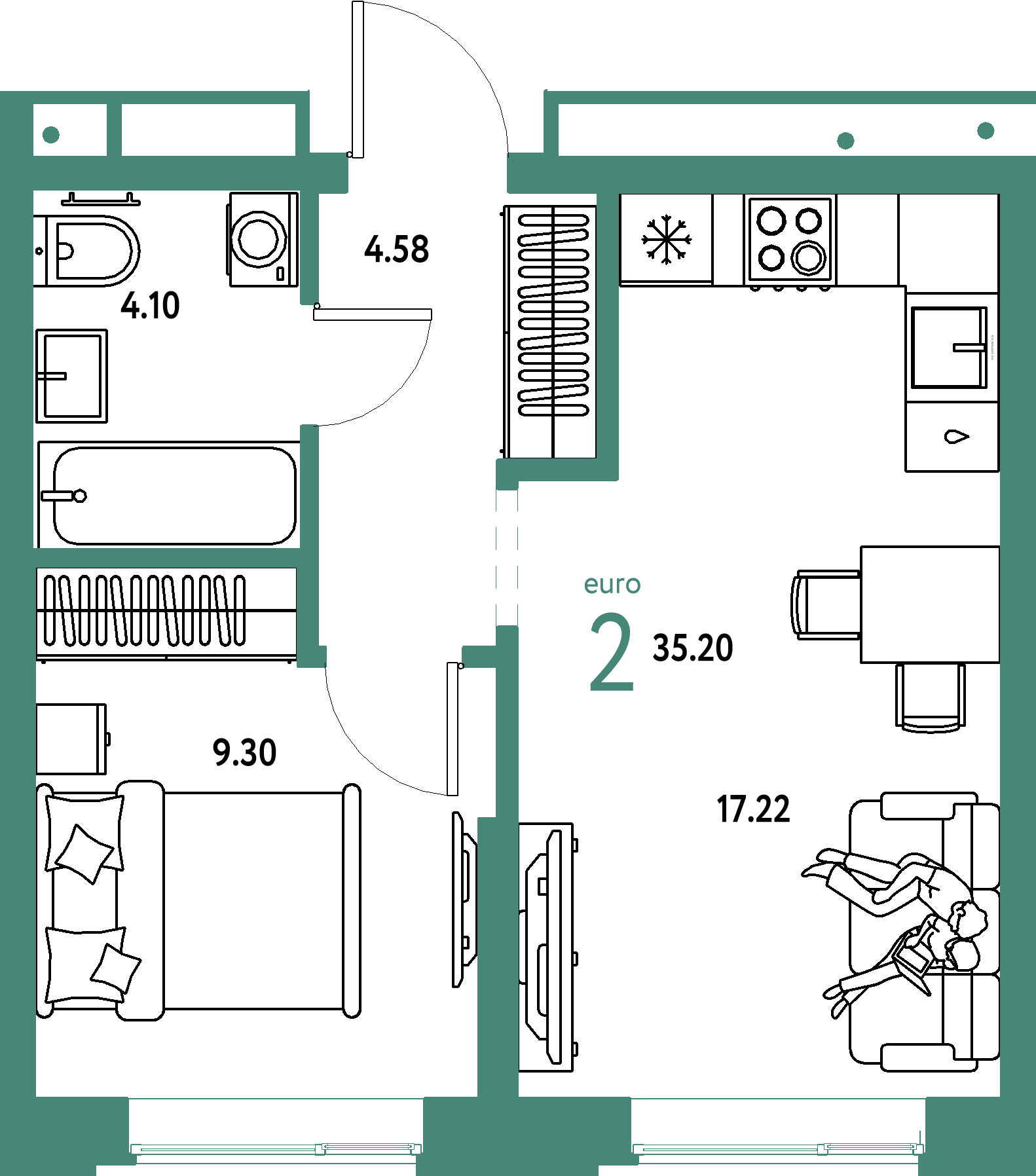ЖК "Домашний"-2-комнатная 35.2 м²