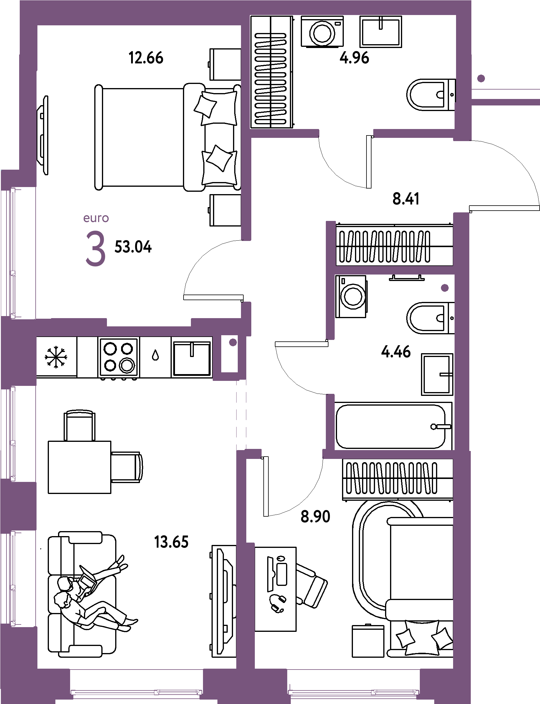 ЖК "Домашний"-3-комнатная 53.04 м²