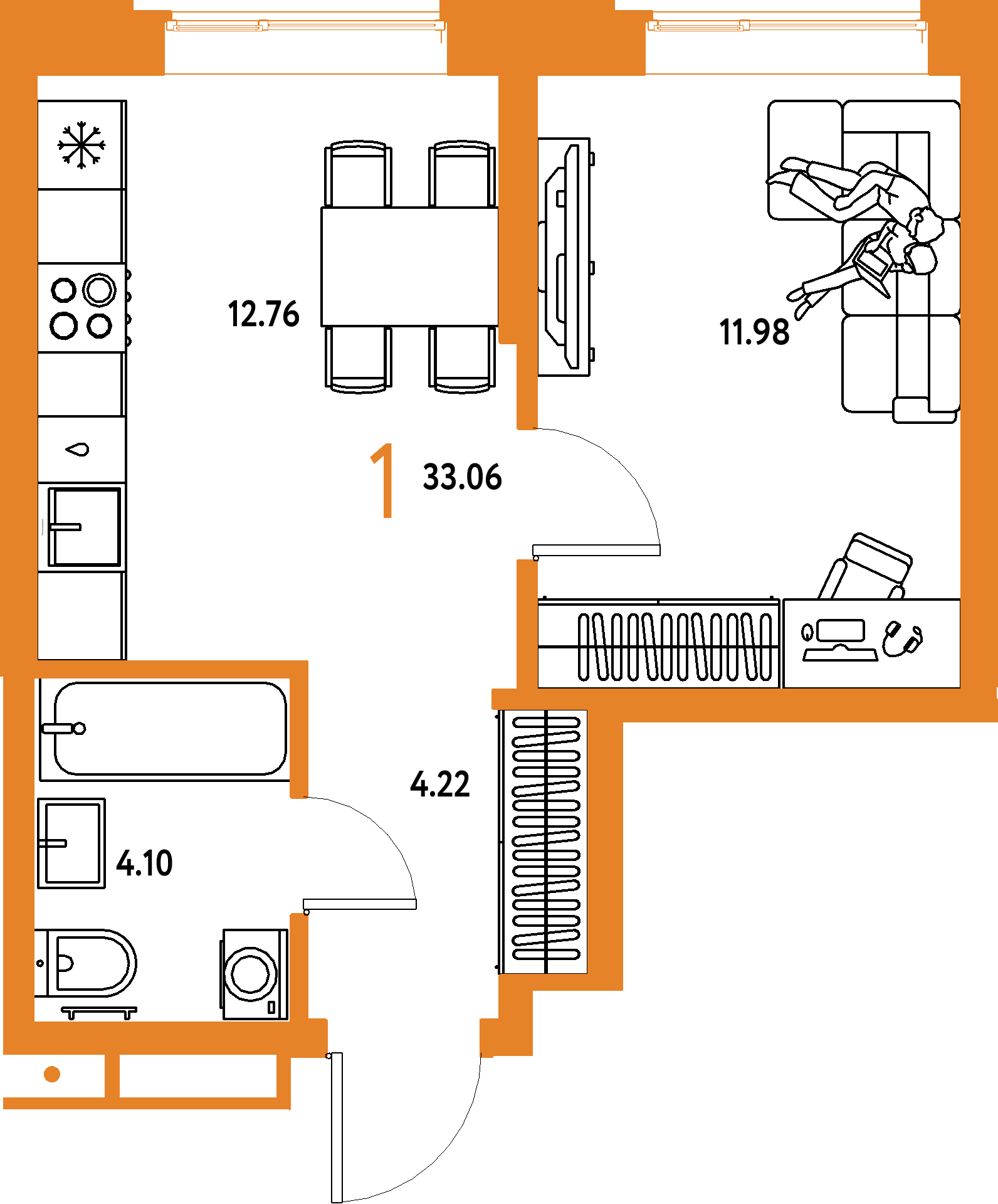 ЖК "Домашний"-1-комнатная 33.06 м²