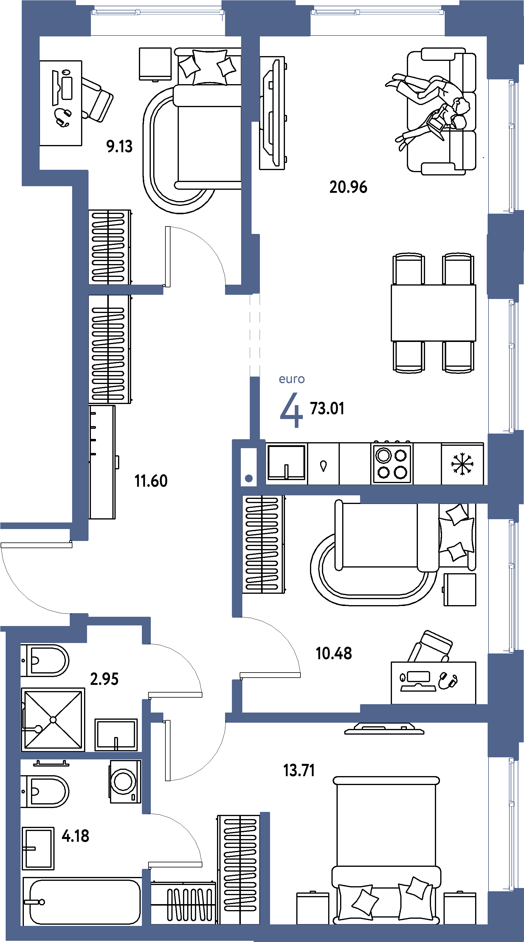 ЖК "Домашний"-4-комнатная 73.01 м²
