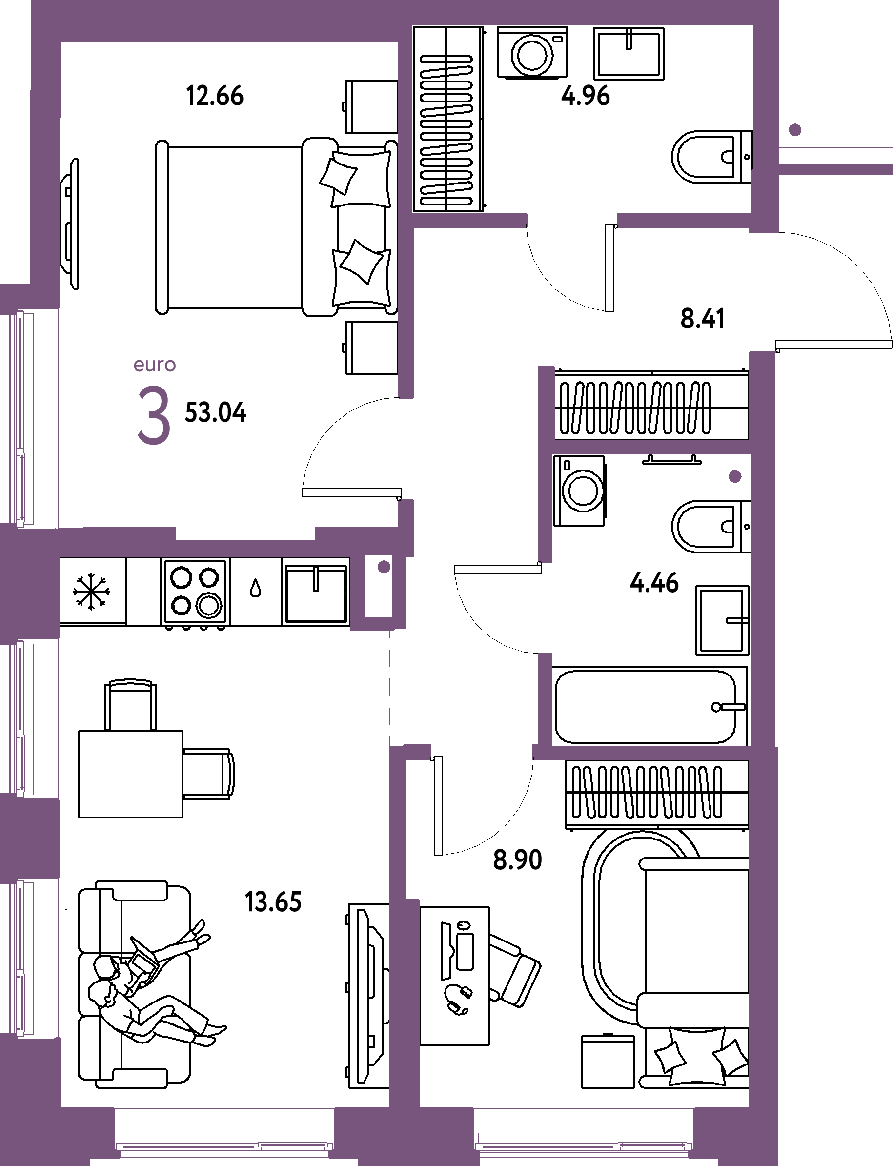 ЖК "Домашний"-3-комнатная 53.04 м²