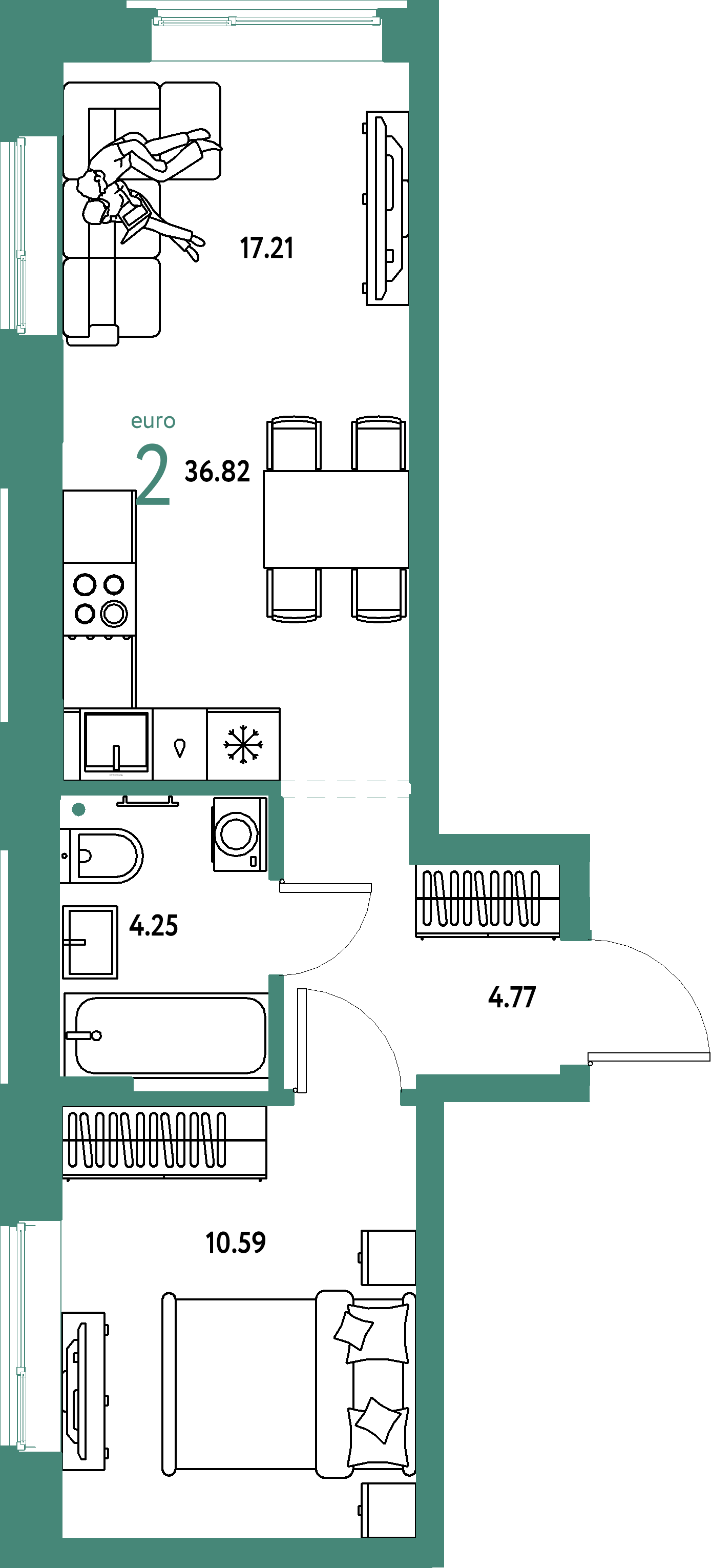 Купить 2-комнатную квартиру 36.82м², этаж №11 кв №297 в ЖК 