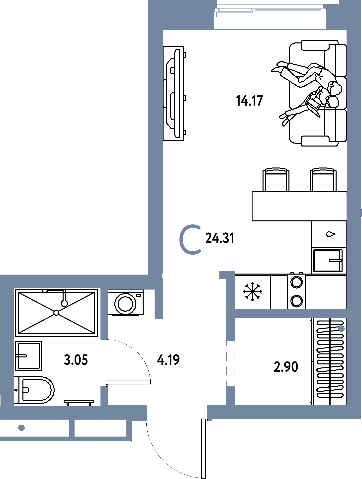 Купить Студию 24.31м², этаж №11 кв №300 в ЖК 