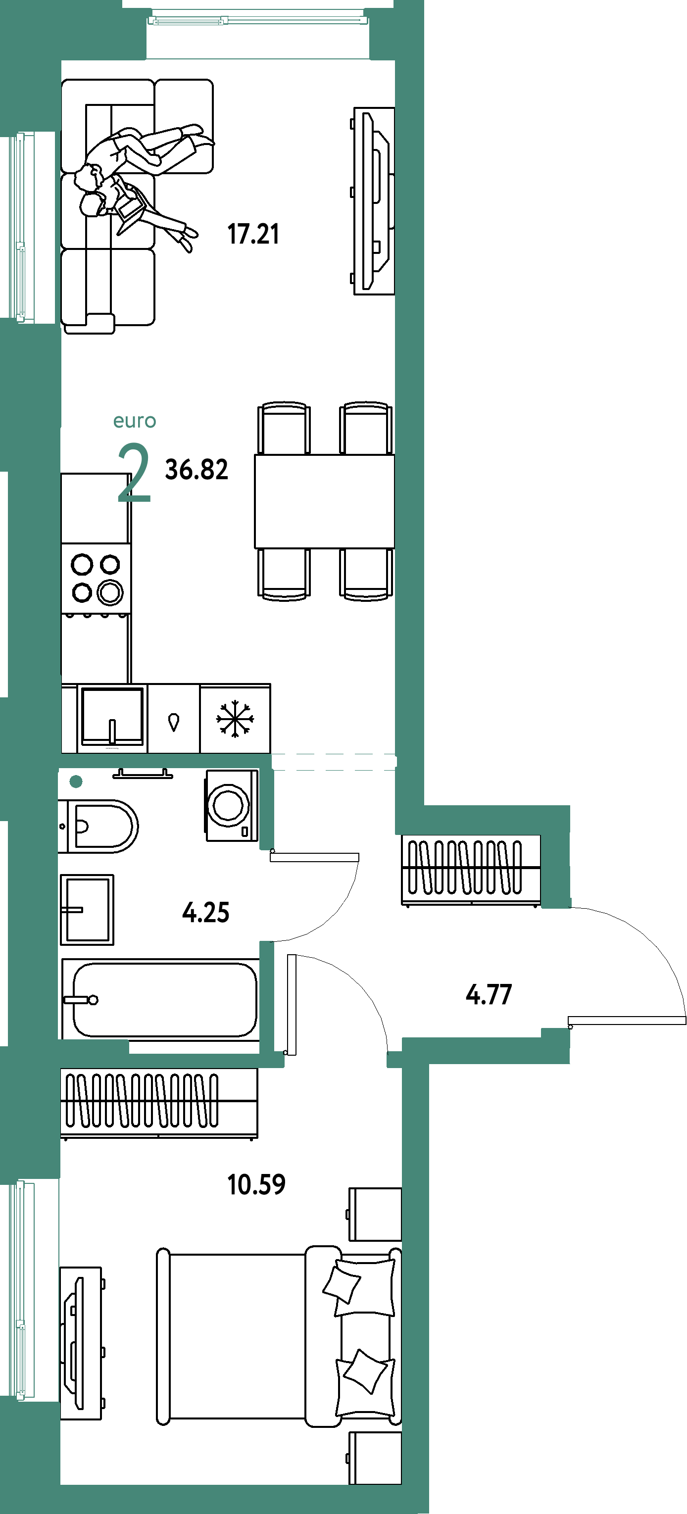 ЖК "Домашний"-2-комнатная 36.82 м²