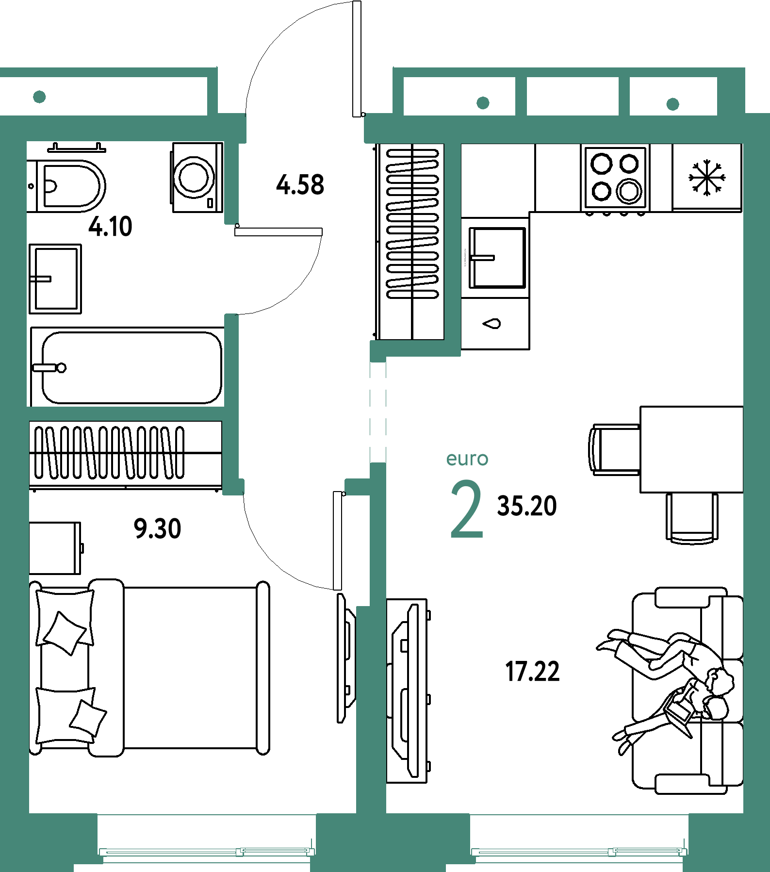 ЖК "Домашний"-2-комнатная 35.2 м²