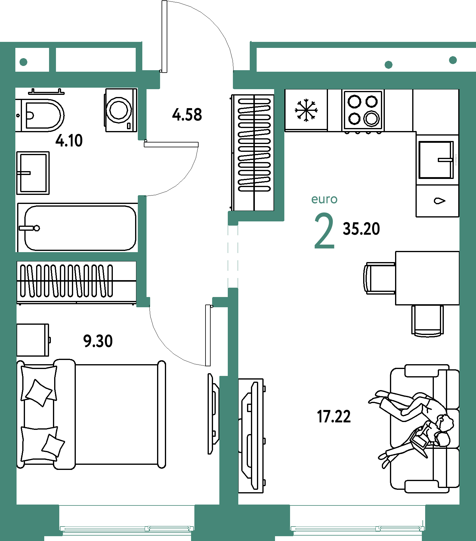 ЖК "Домашний"-2-комнатная 35.2 м²
