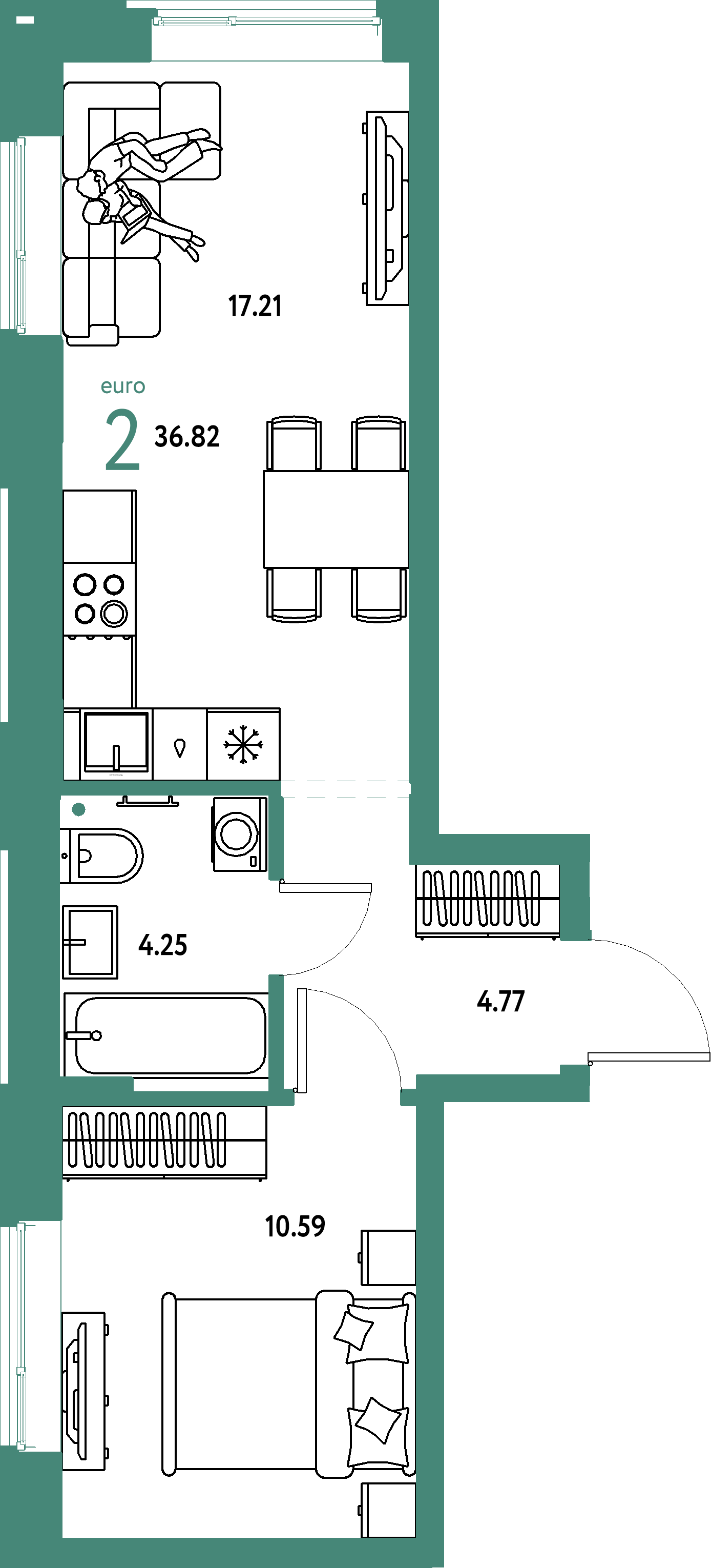 ЖК "Домашний"-2-комнатная 36.82 м²