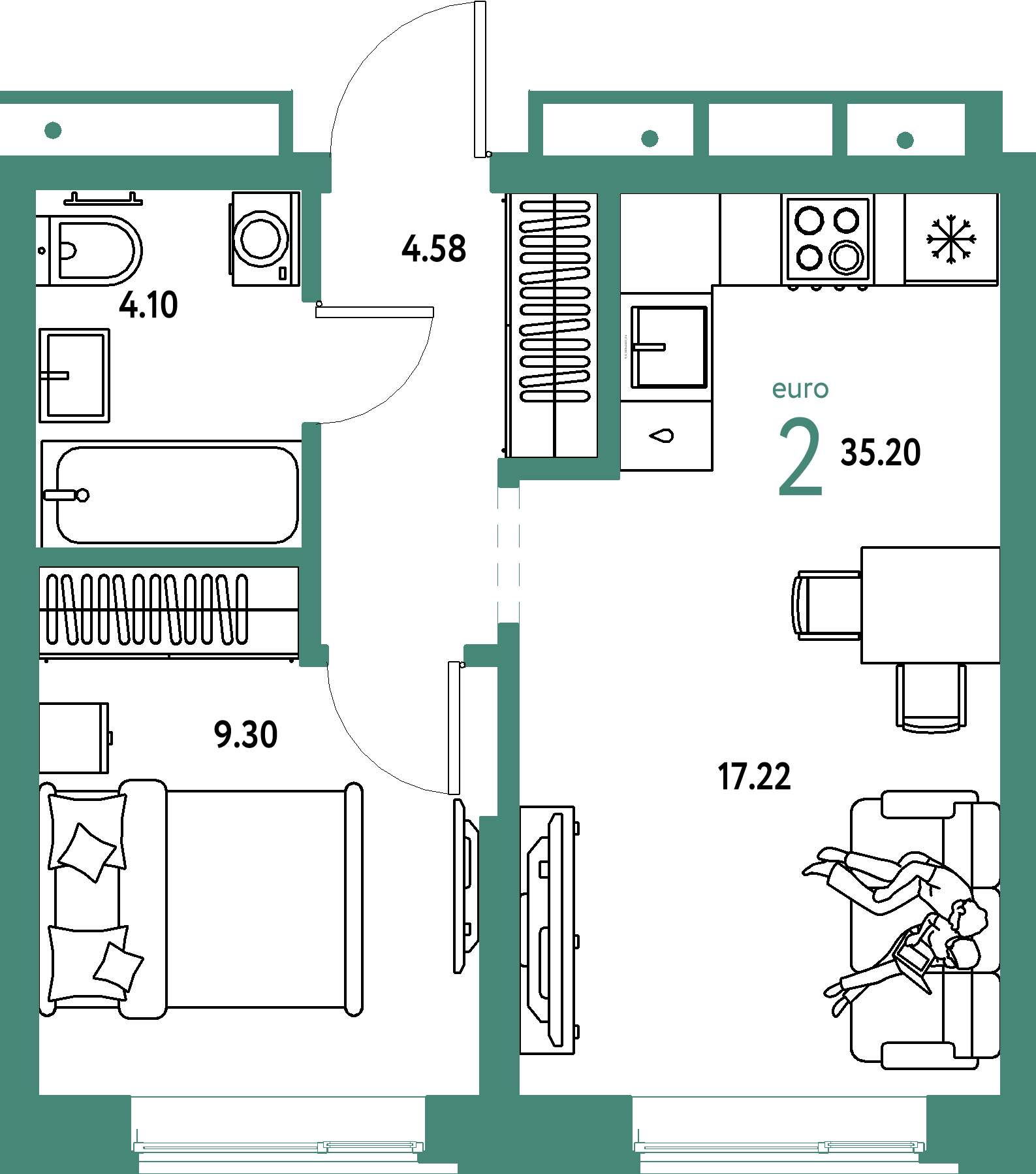 Купить 2-комнатную квартиру 35.2м², этаж №13 кв №321 в ЖК 