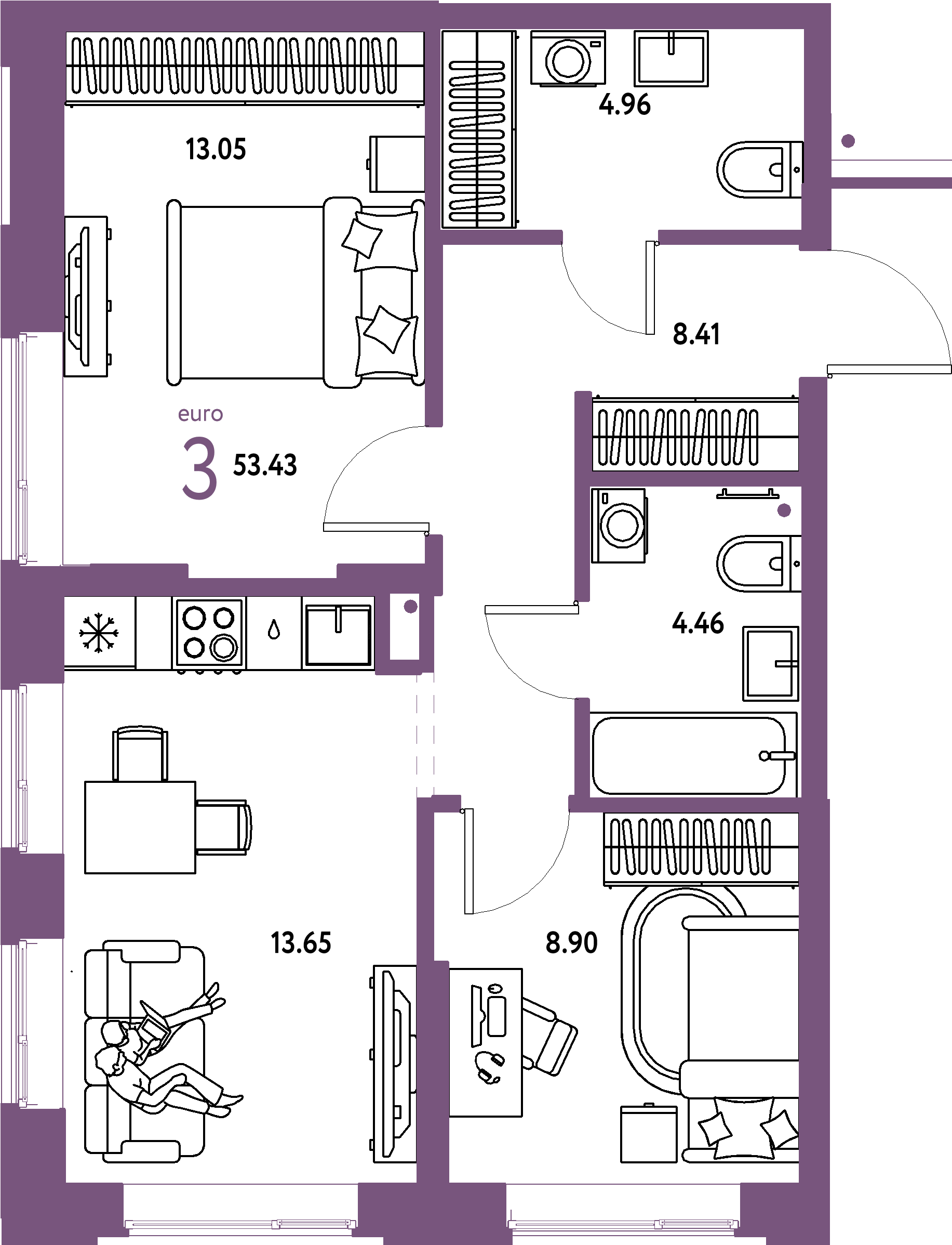 ЖК "Домашний"-3-комнатная 53.43 м²