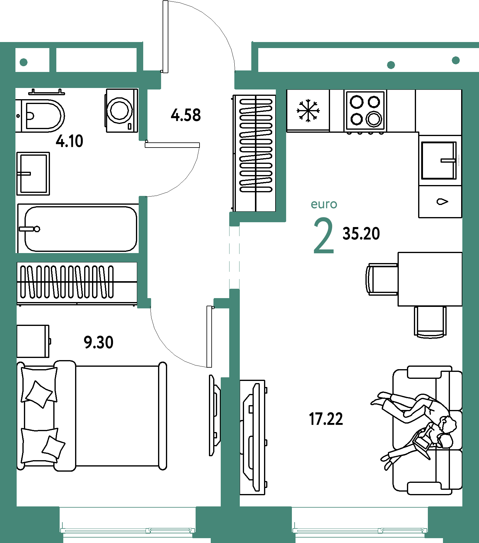 ЖК "Домашний"-2-комнатная 35.2 м²