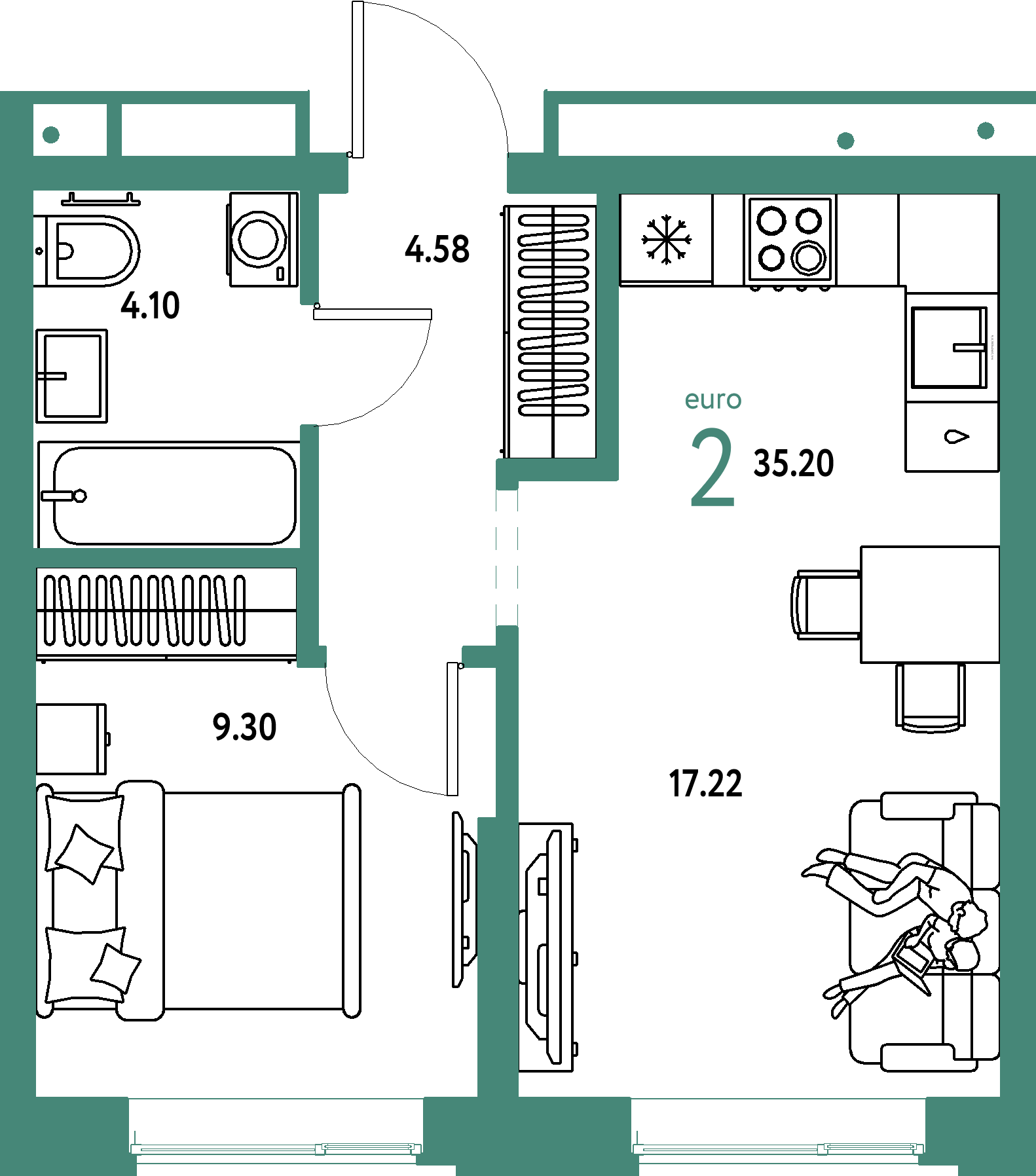 ЖК "Домашний"-2-комнатная 35.2 м²