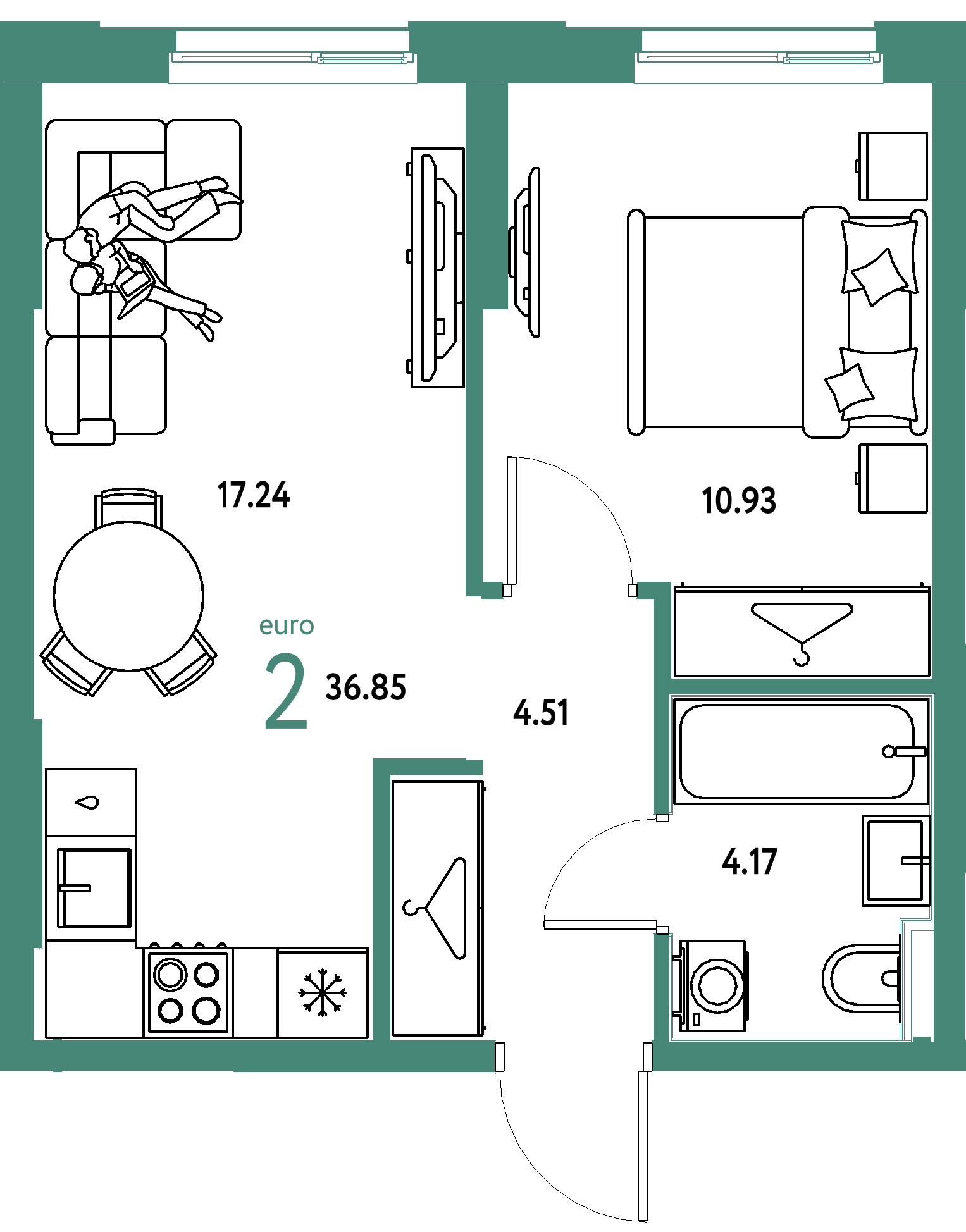 ЖК "Европейский берег 2.0"-2-комнатная 36.85 м²