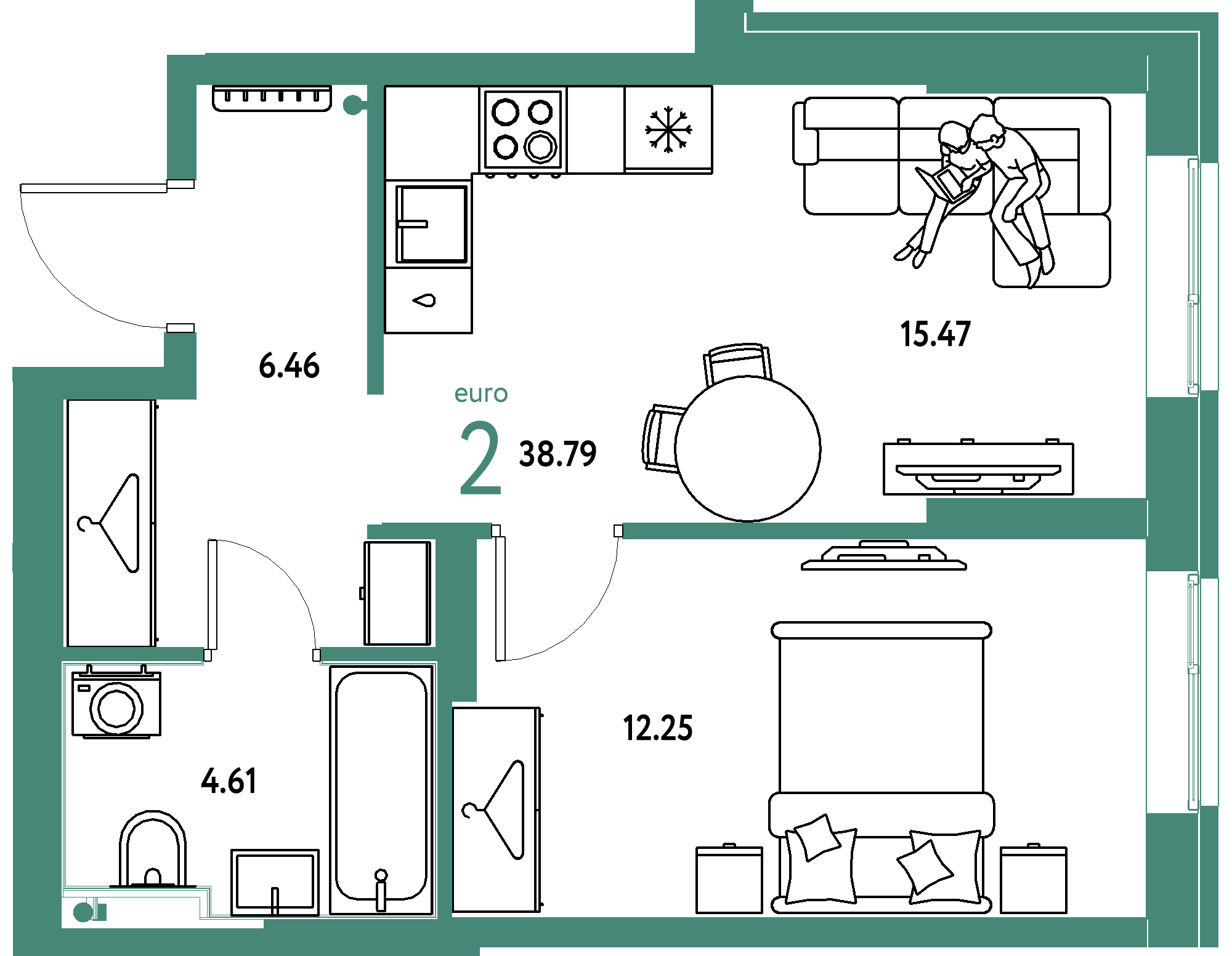 ЖК "Европейский берег 2.0"-2-комнатная 38.79 м²