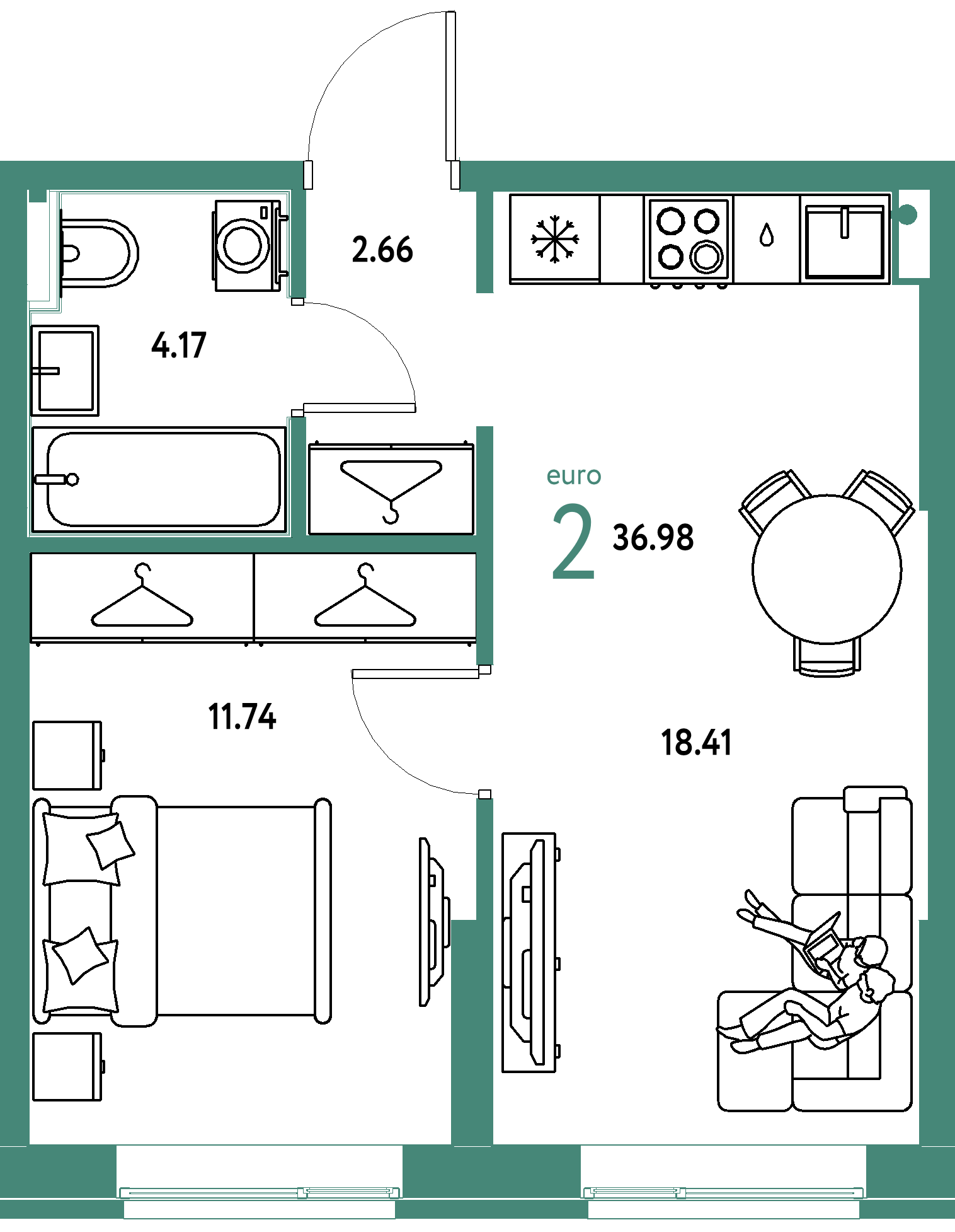 ЖК "Европейский берег 2.0"-2-комнатная 36.98 м²