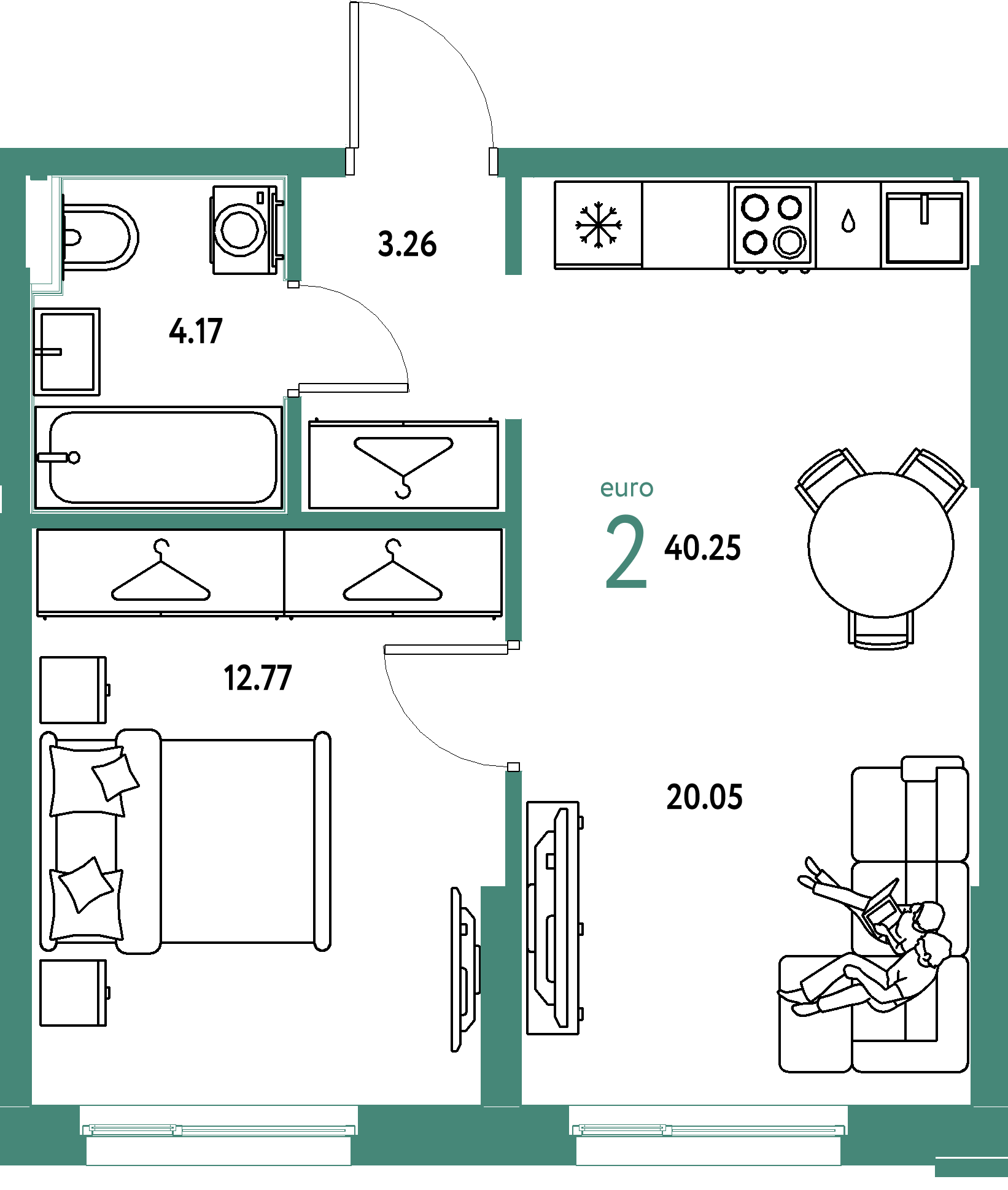 ЖК "Европейский берег 2.0"-2-комнатная 40.25 м²