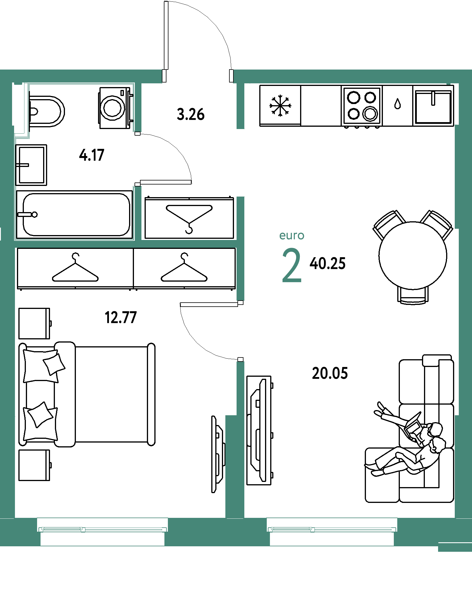ЖК "Европейский берег 2.0"-2-комнатная 40.25 м²
