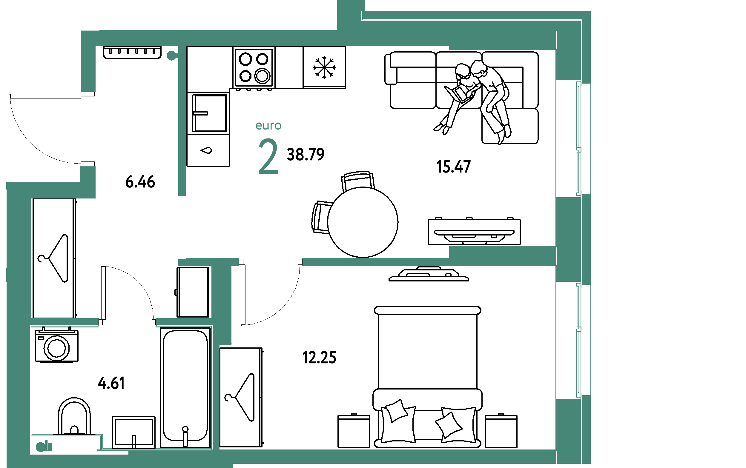 ЖК "Европейский берег 2.0"-2-комнатная 38.79 м²