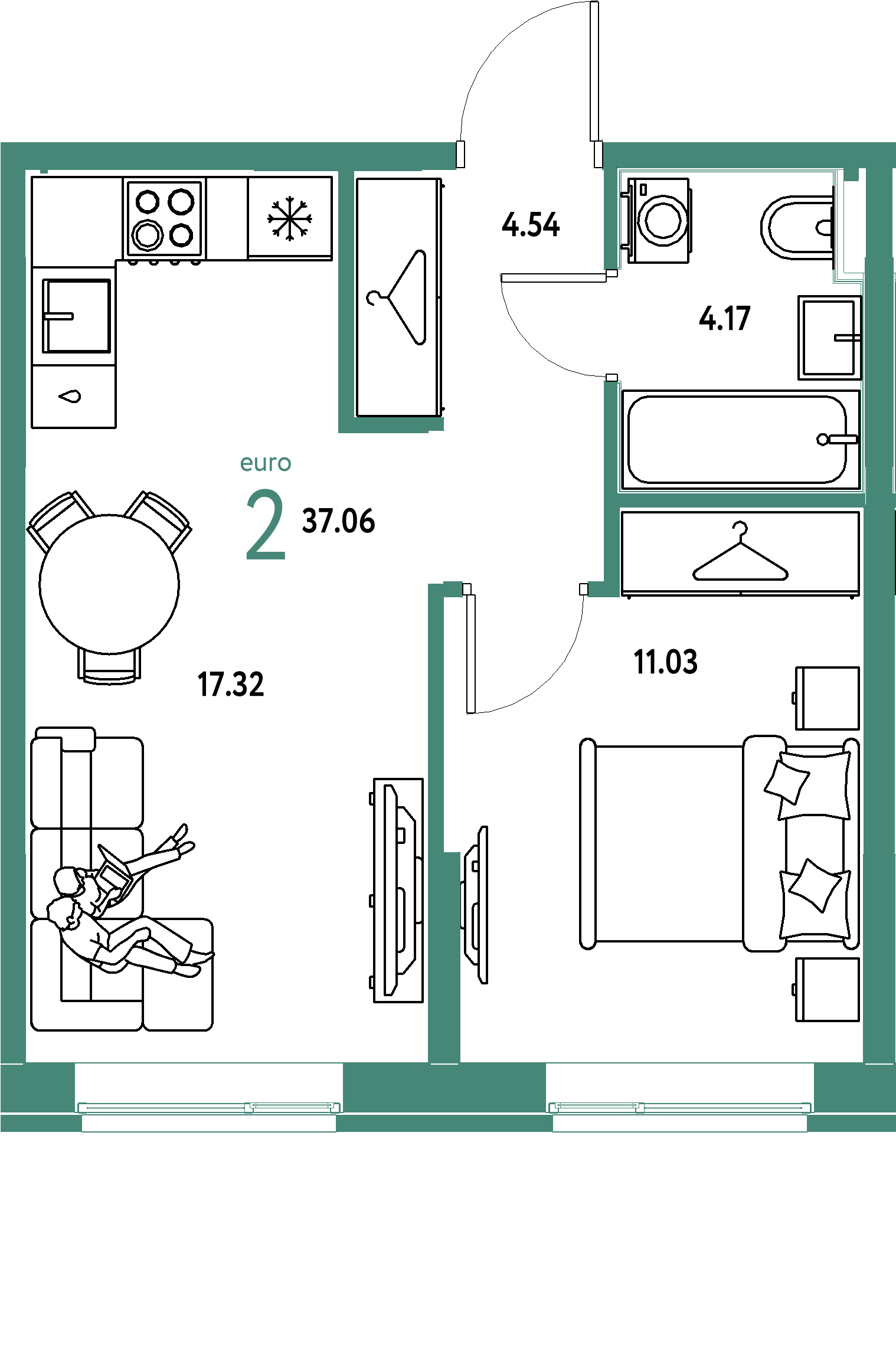 ЖК "Европейский берег 2.0"-2-комнатная 37.06 м²