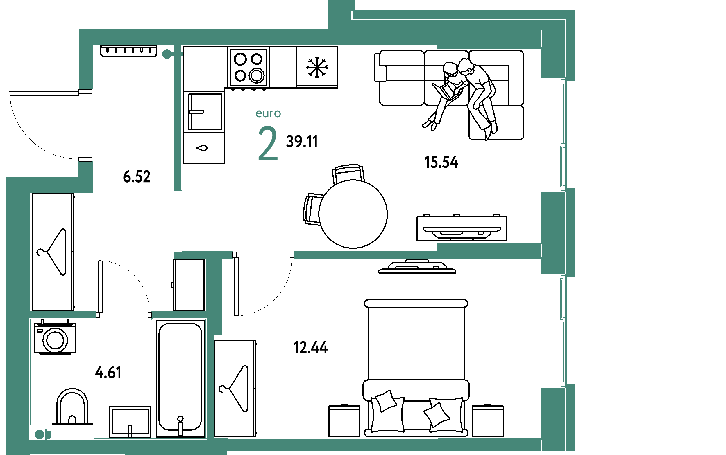 ЖК "Европейский берег 2.0"-2-комнатная 39.11 м²