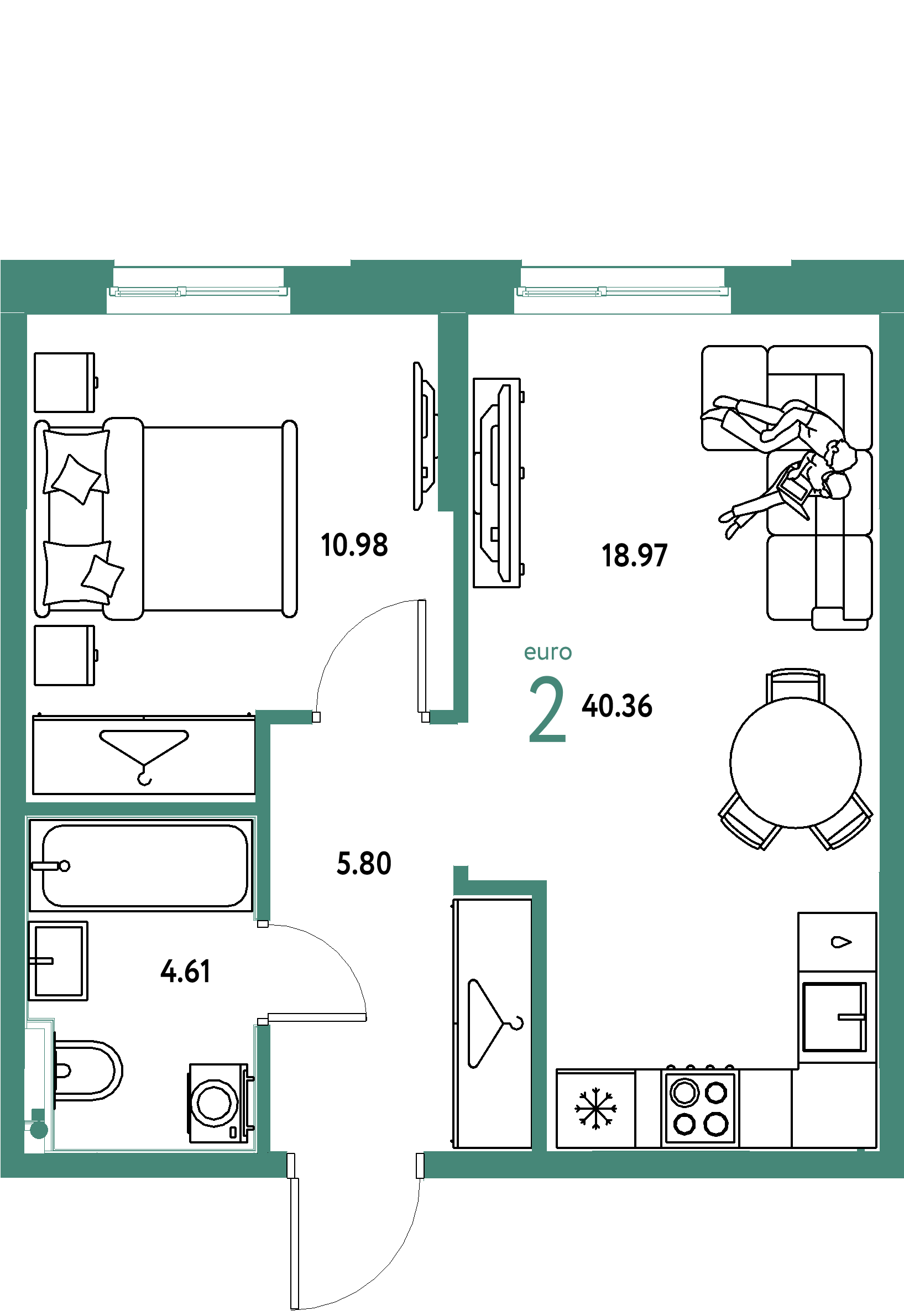 ЖК "Европейский берег 2.0"-2-комнатная 40.36 м²