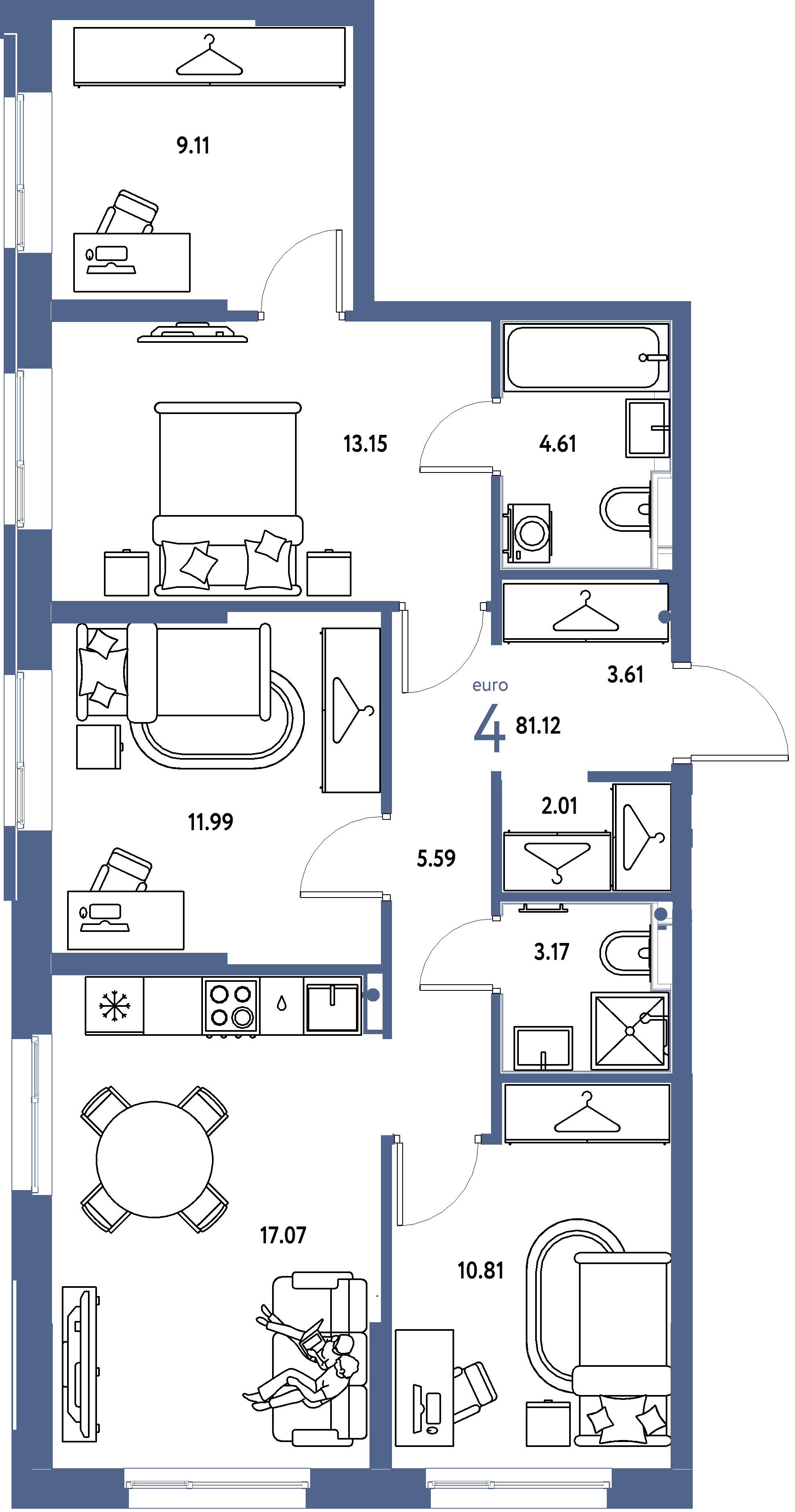 ЖК "Европейский берег 2.0"-4-комнатная 81.12 м²