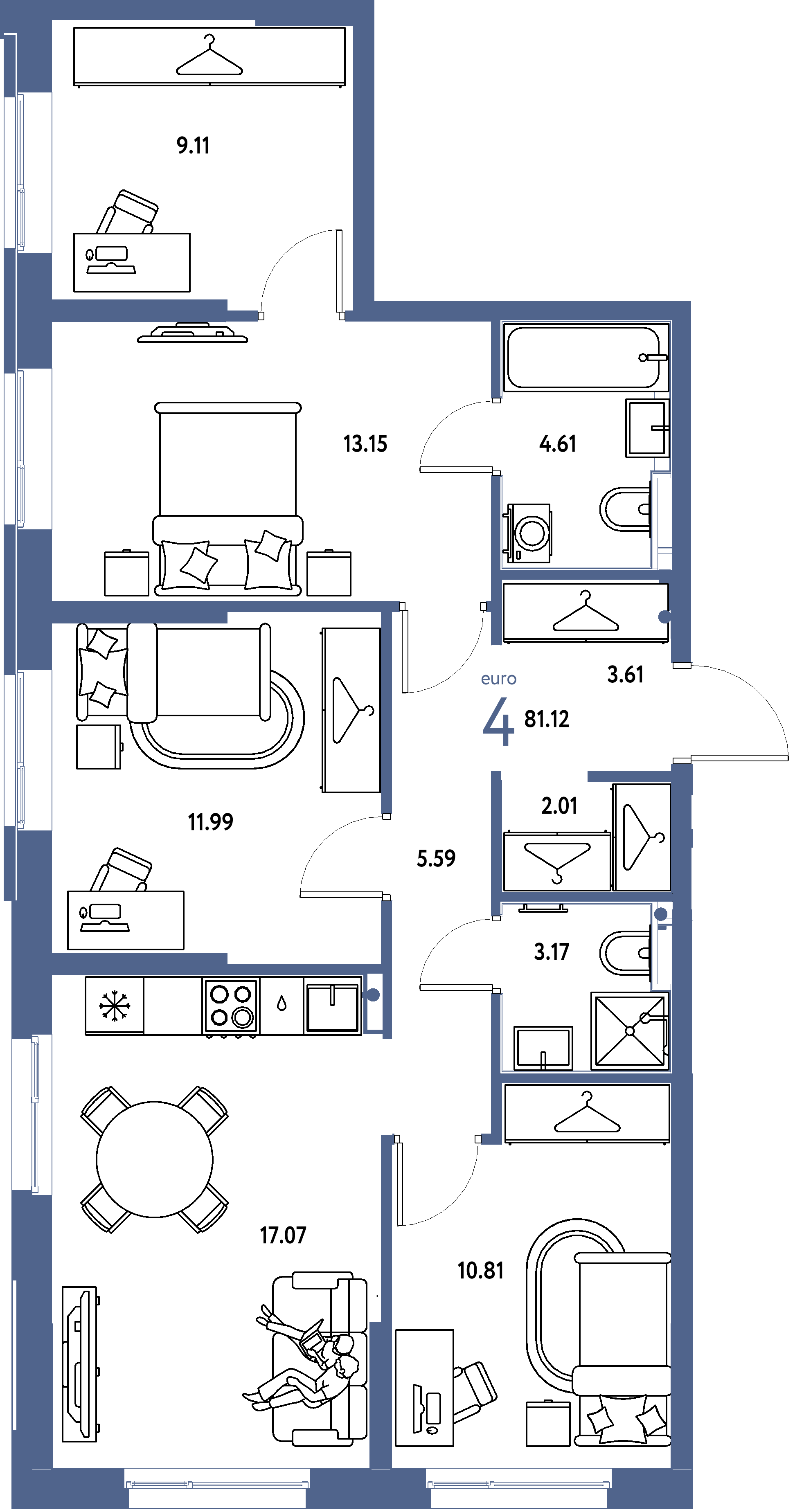 ЖК "Европейский берег 2.0"-4-комнатная 81.12 м²